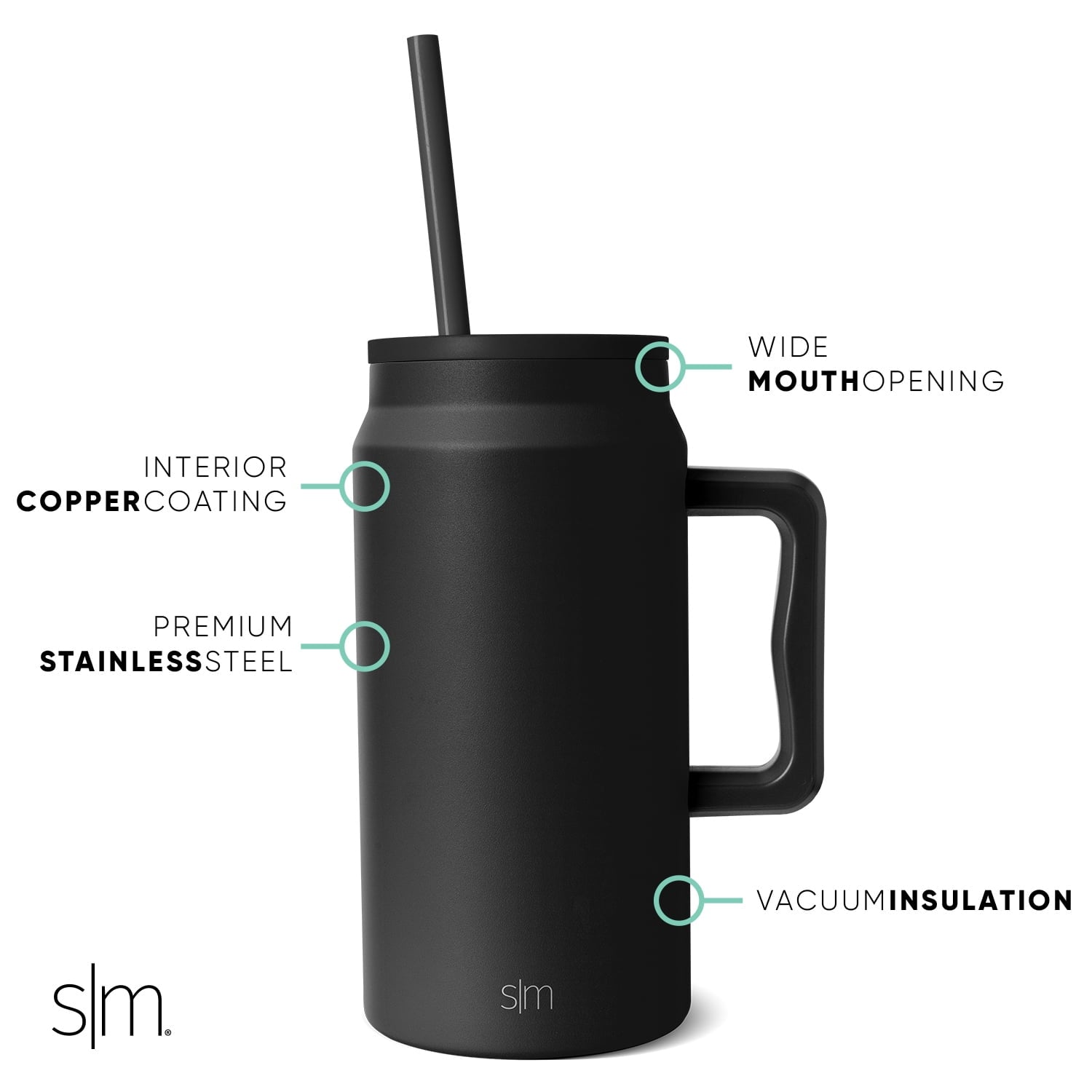 Simple Modern 50 fl oz Insulated Stainless Steel Trek Tumbler with Straw Lid | Midnight Black Edition-4U3P