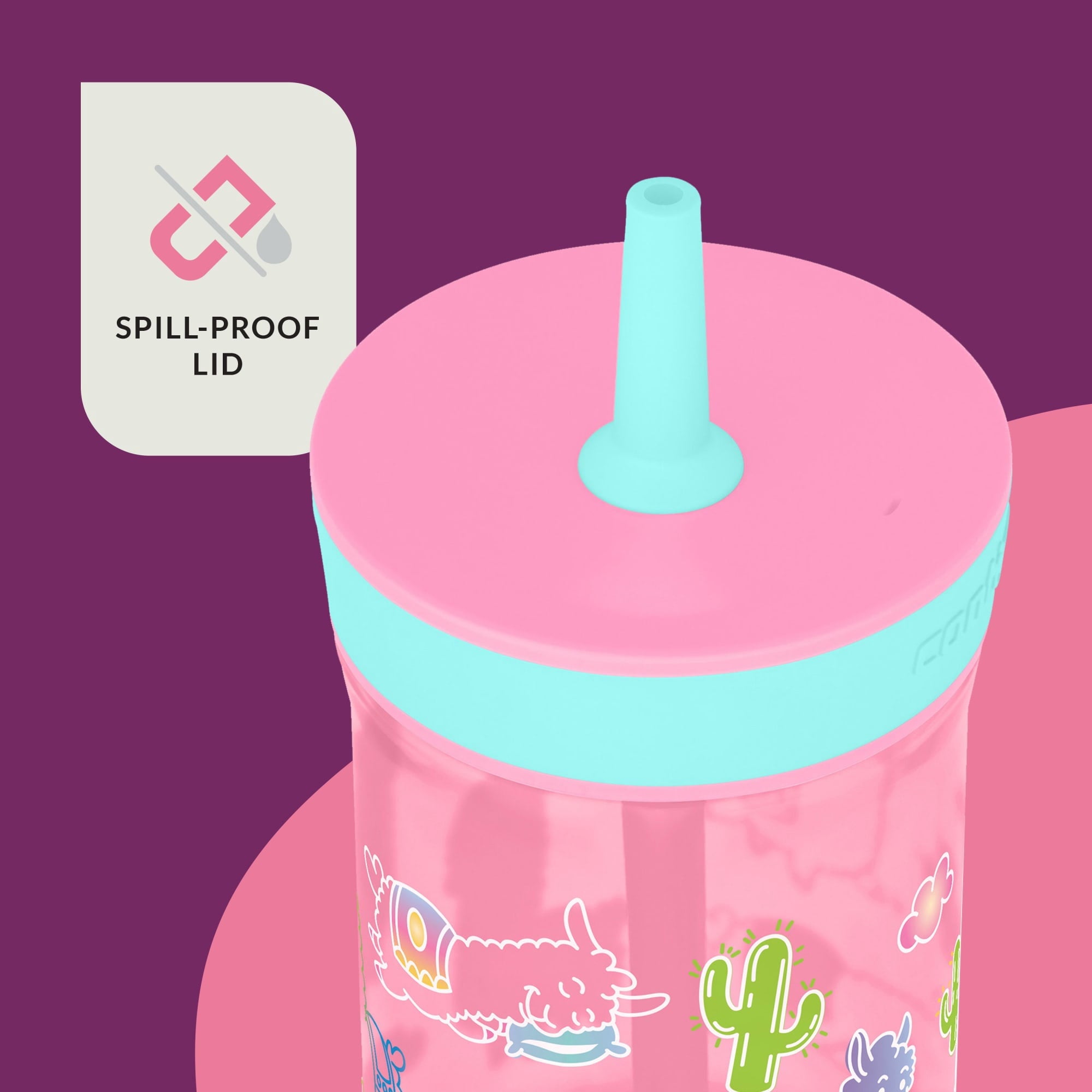 Contigo Kids Leighton Spill-Proof Tumbler with Straw, Ages 3+, Pink and Purple, 14 oz, 2 Pack Edition-BNH6