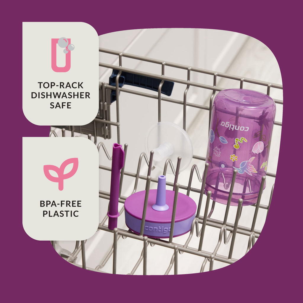 Contigo Kids Leighton Spill-Proof Tumbler with Straw, Ages 3+, Pink and Purple, 14 oz, 2 Pack Edition-BNH6