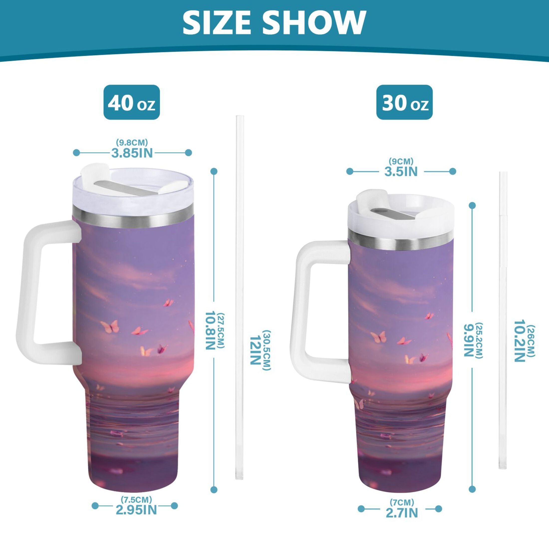 30 oz Insulated Stainless Steel Tumbler Double Wall Stainless Steel Tumbler with 2-Way Drinking Pink Butterflies Flying Edition-KAVI