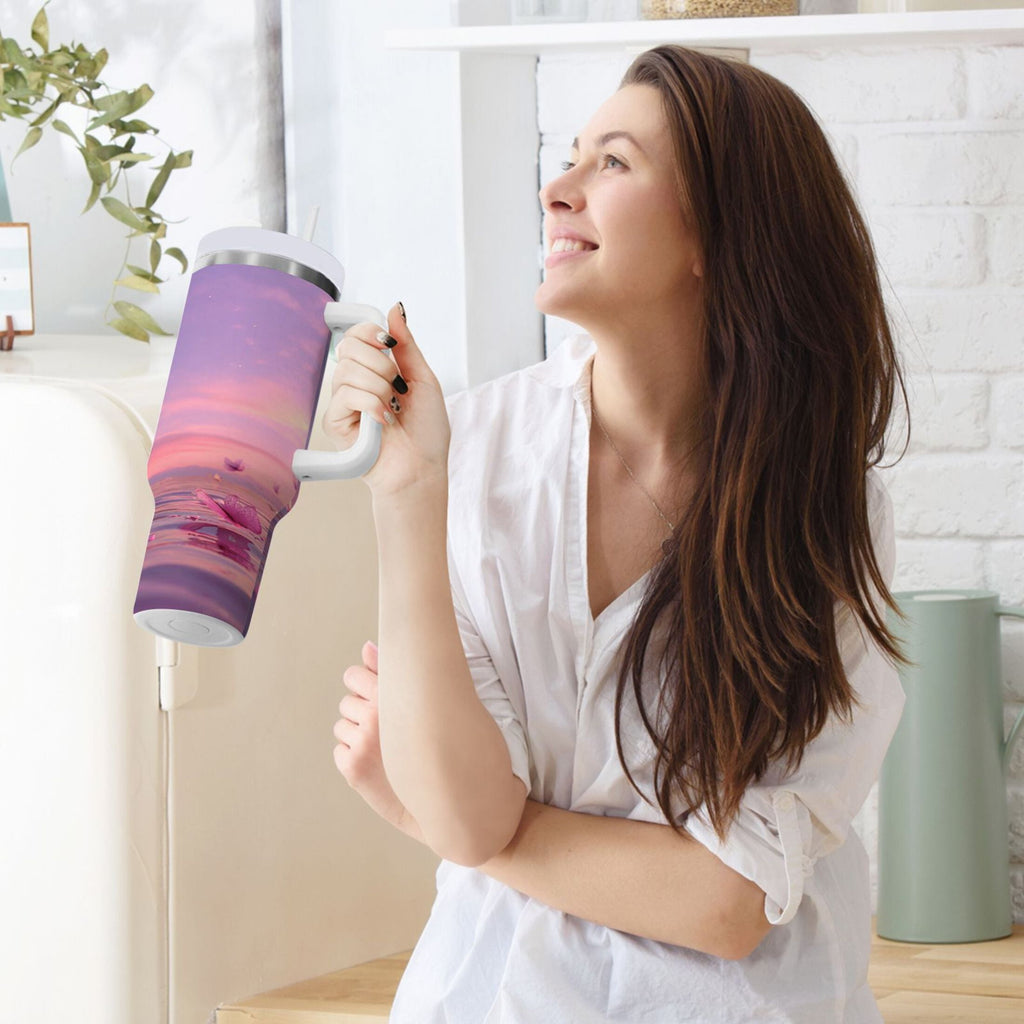 30 oz Insulated Stainless Steel Tumbler Double Wall Stainless Steel Tumbler with 2-Way Drinking Pink Butterflies Flying Edition-KAVI