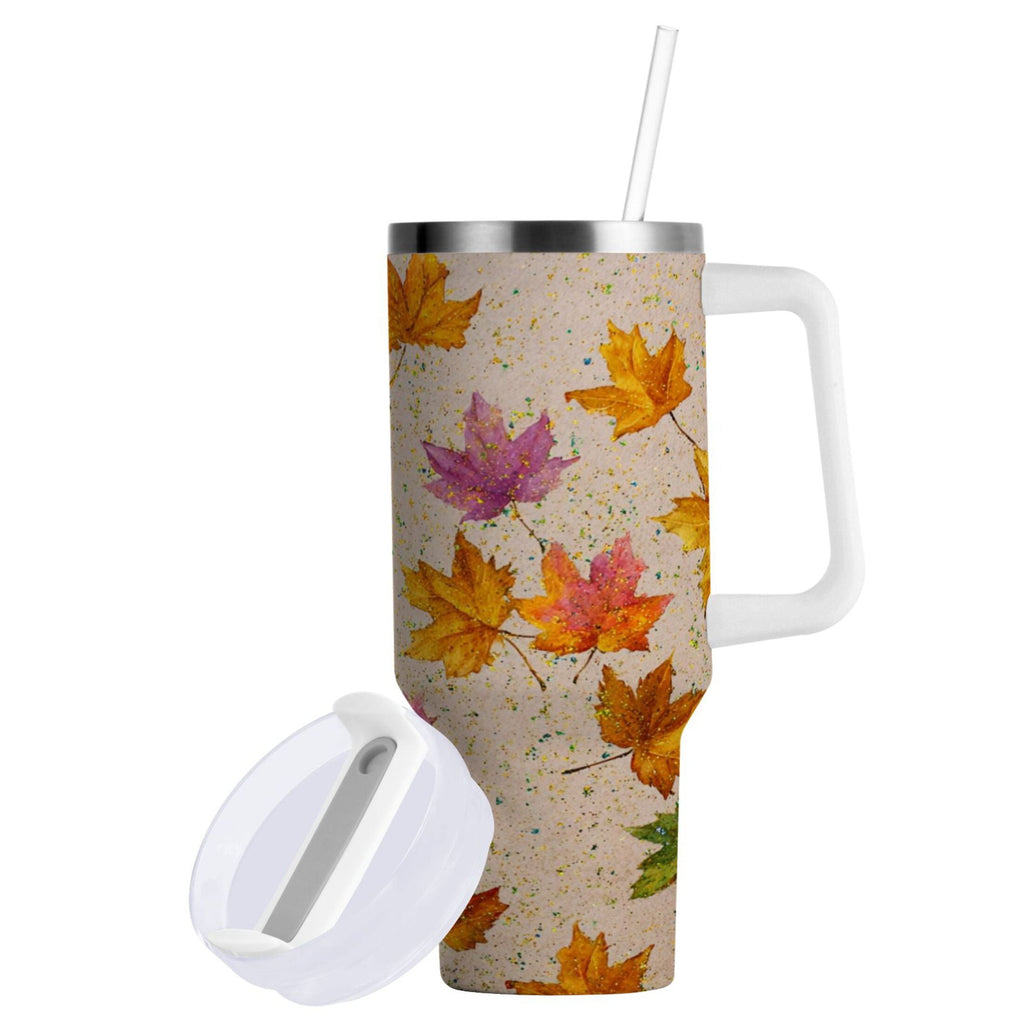 40 oz Insulated Stainless Steel Tumbler Double Wall Stainless Steel Tumbler with 2-Way Drinking Colored Autumn Leaves Edition-WQT3