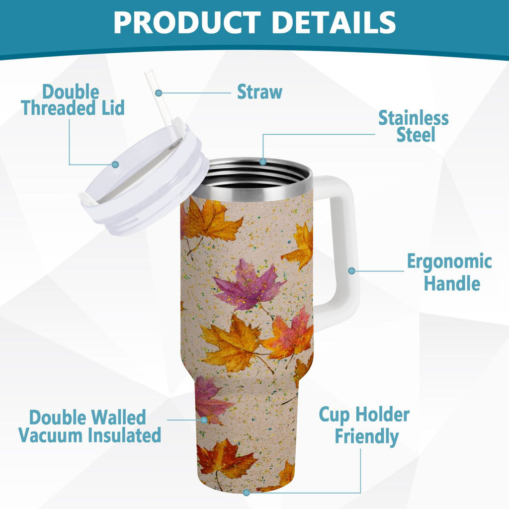 40 oz Insulated Stainless Steel Tumbler Double Wall Stainless Steel Tumbler with 2-Way Drinking Colored Autumn Leaves Edition-WQT3