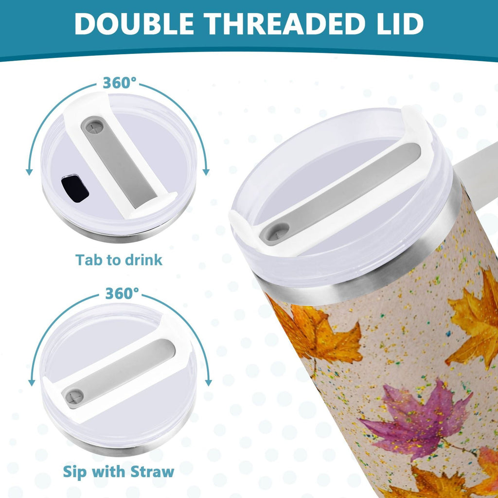 40 oz Insulated Stainless Steel Tumbler Double Wall Stainless Steel Tumbler with 2-Way Drinking Colored Autumn Leaves Edition-WQT3