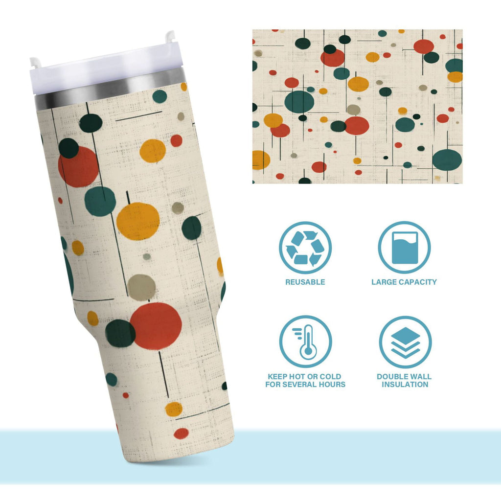 30 oz Insulated Stainless Steel Tumbler Double Wall Stainless Steel Tumbler with 2-Way Drinking Colorful Dots and Lines Edition-BHTQ