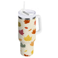 40 oz Insulated Stainless Steel Tumbler Double Wall Stainless Steel Tumbler with 2-Way Drinking Colorful Autumn Leaves Pattern Edition-Q327