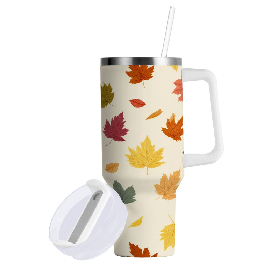 40 oz Insulated Stainless Steel Tumbler Double Wall Stainless Steel Tumbler with 2-Way Drinking Colorful Autumn Leaves Pattern Edition-Q327