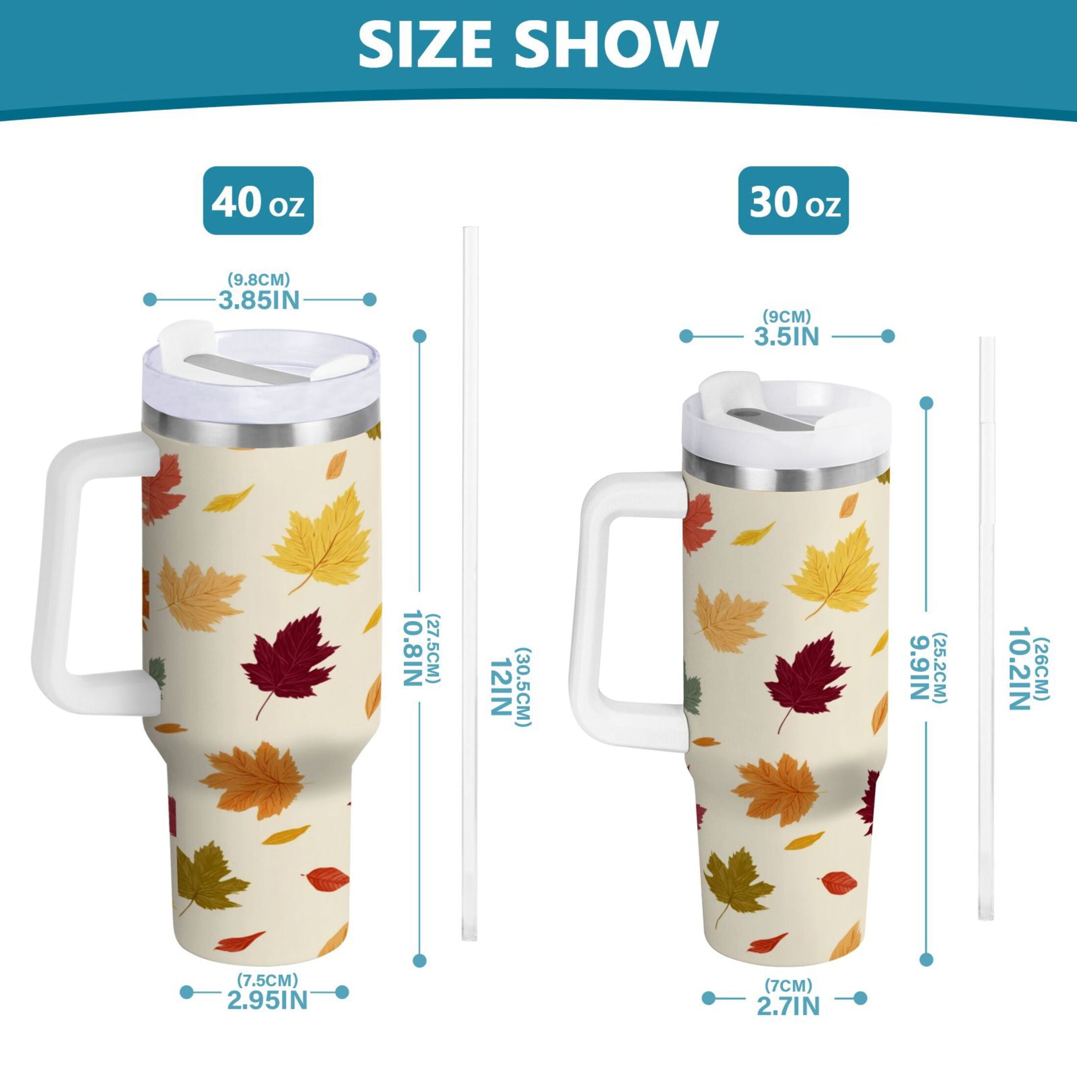 40 oz Insulated Stainless Steel Tumbler Double Wall Stainless Steel Tumbler with 2-Way Drinking Colorful Autumn Leaves Pattern Edition-Q327