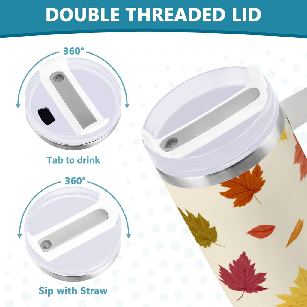 40 oz Insulated Stainless Steel Tumbler Double Wall Stainless Steel Tumbler with 2-Way Drinking Colorful Autumn Leaves Pattern Edition-Q327