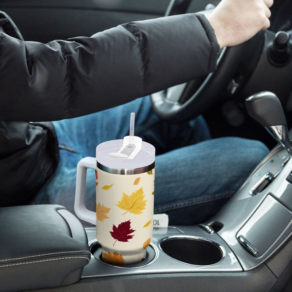 40 oz Insulated Stainless Steel Tumbler Double Wall Stainless Steel Tumbler with 2-Way Drinking Colorful Autumn Leaves Pattern Edition-Q327