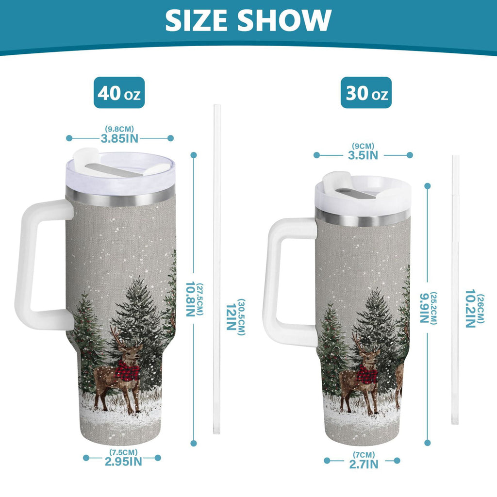 30 oz Insulated Stainless Steel Tumbler Double Wall Stainless Steel Tumbler with 2-Way Drinking Christmas Deer and Snowmen Edition-AZCK