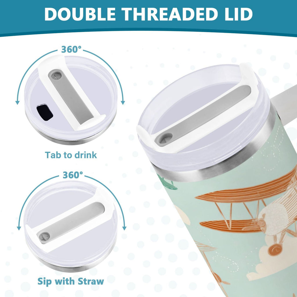 40 oz Insulated Stainless Steel Tumbler Double Wall Stainless Steel Tumbler with 2-Way Drinking Cute Airplanes Edition-8ZBZ