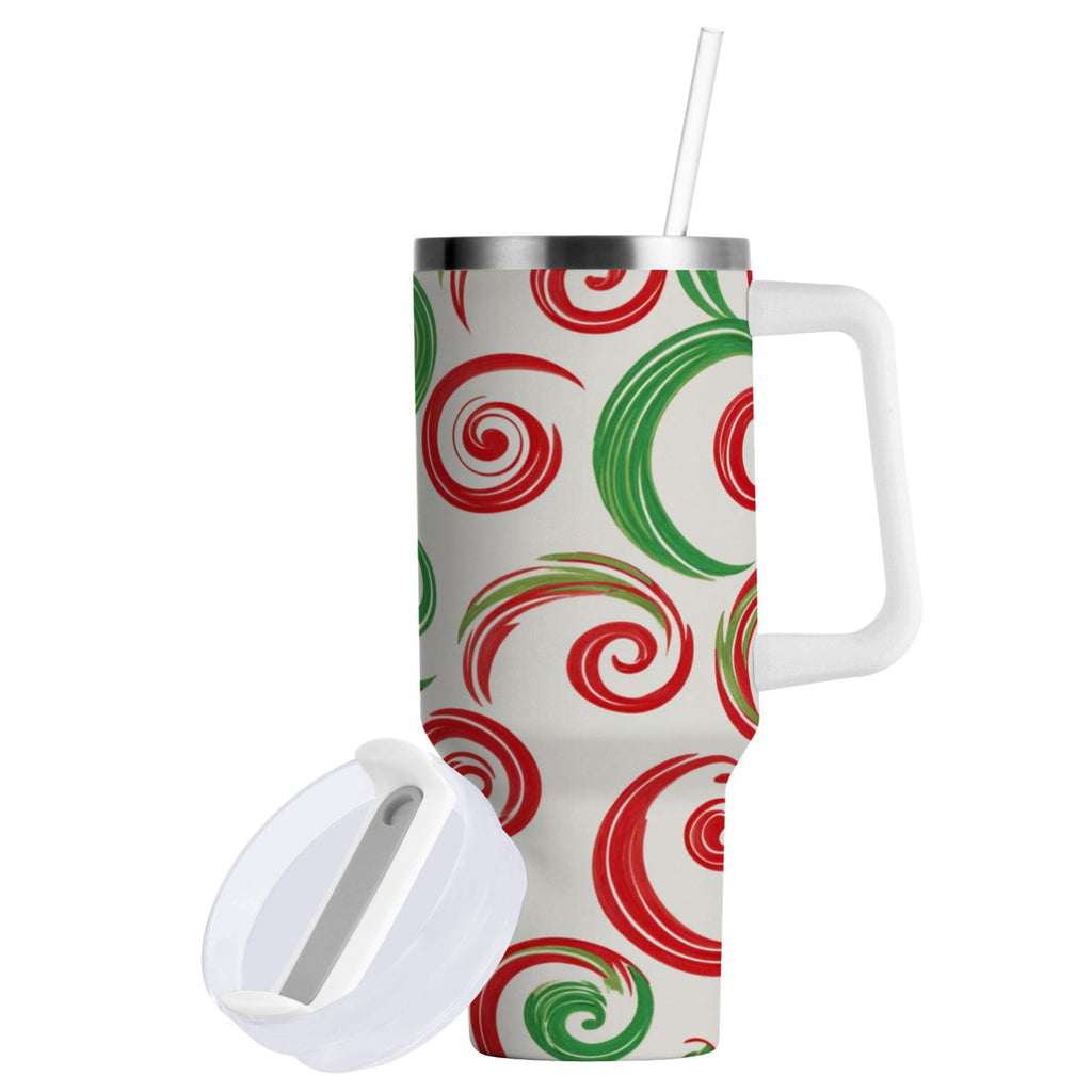 40 oz Insulated Stainless Steel Tumbler Double Wall Stainless Steel Tumbler with 2-Way Drinking Red and Green Swirls Edition-P94G