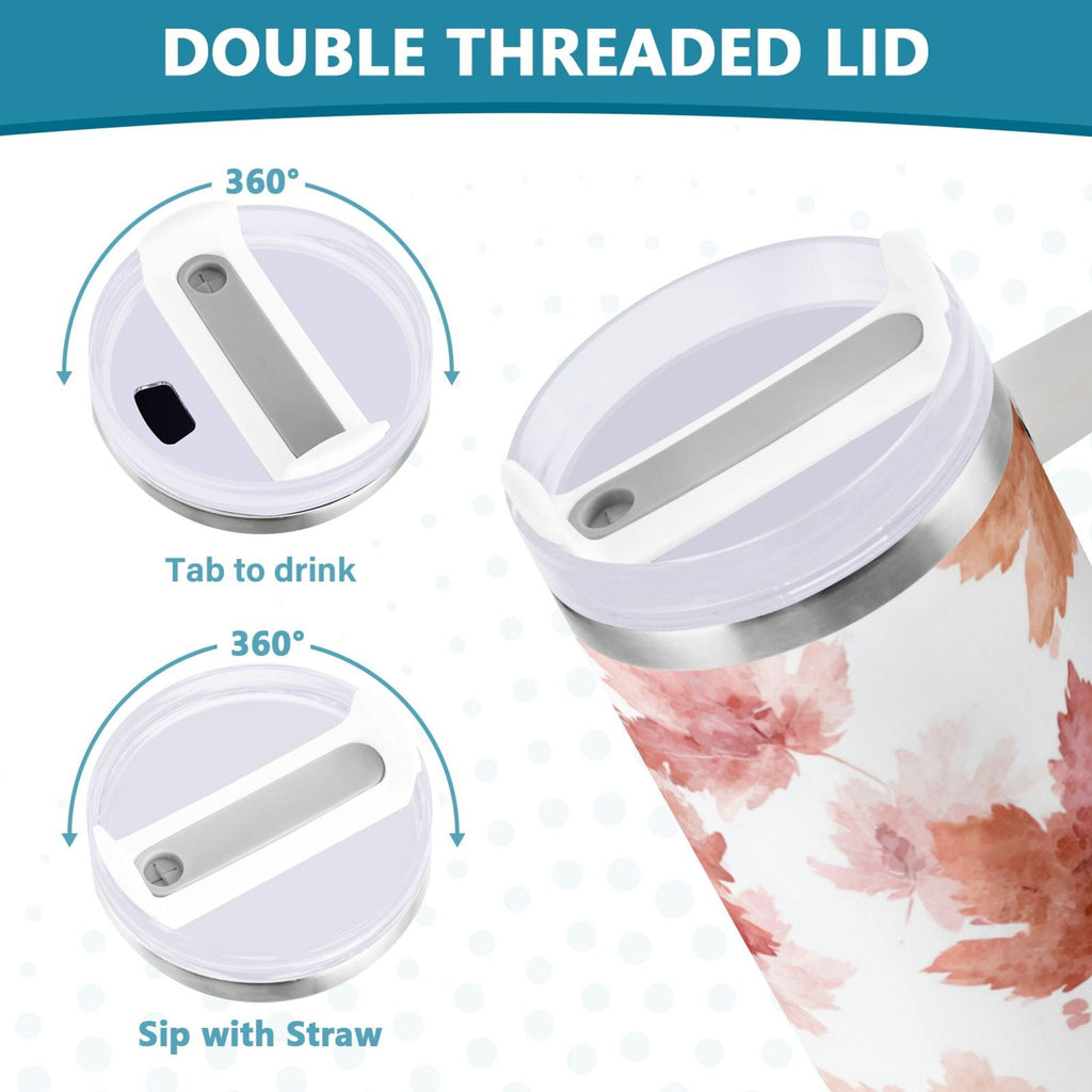 30 oz Insulated Stainless Steel Tumbler Double Wall Stainless Steel Tumbler with 2-Way Drinking Watercolor Pink Maple Leaves Edition-EWW1