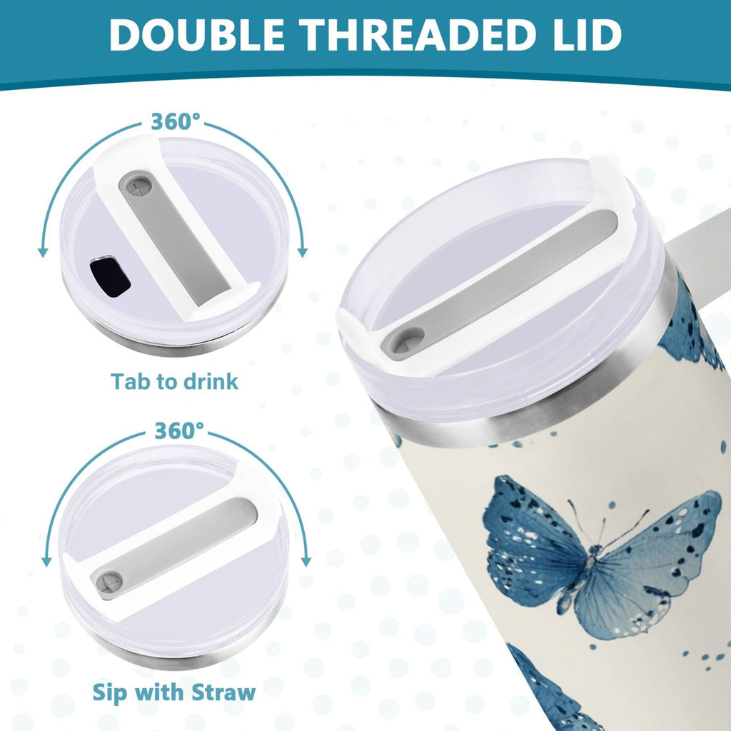 30 oz Insulated Stainless Steel Tumbler Double Wall Stainless Steel Tumbler with 2-Way Drinking Blue Watercolor Butterflies Edition-RNLV