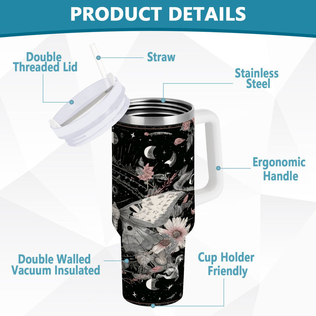 40 oz Insulated Stainless Steel Tumbler Double Wall Stainless Steel Tumbler with 2-Way Drinking Butterfly Surrounded by Flowers Edition-UA75
