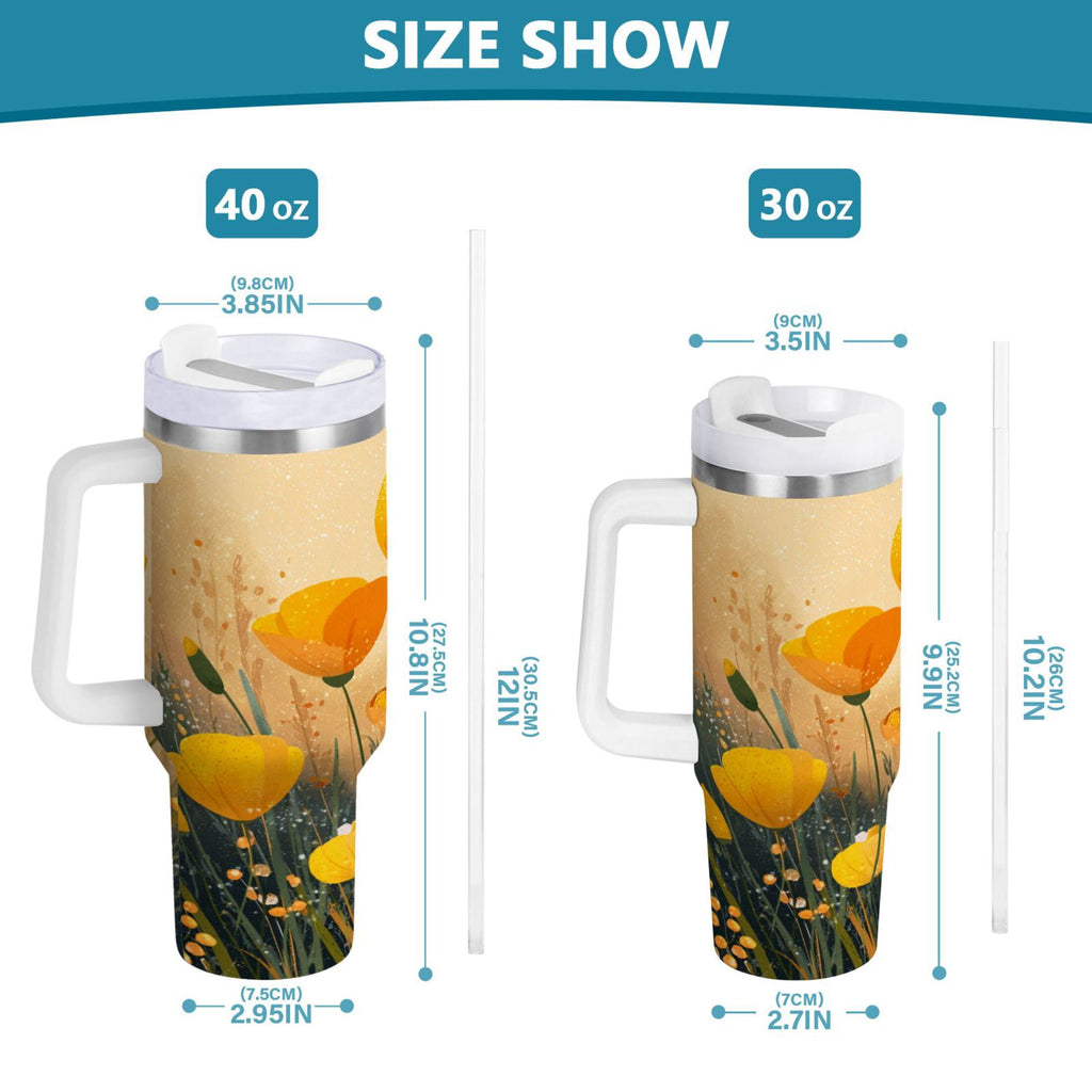 30 oz Insulated Stainless Steel Tumbler Double Wall Stainless Steel Tumbler with 2-Way Drinking Yellow Flowers on The Grass Edition-EWWI