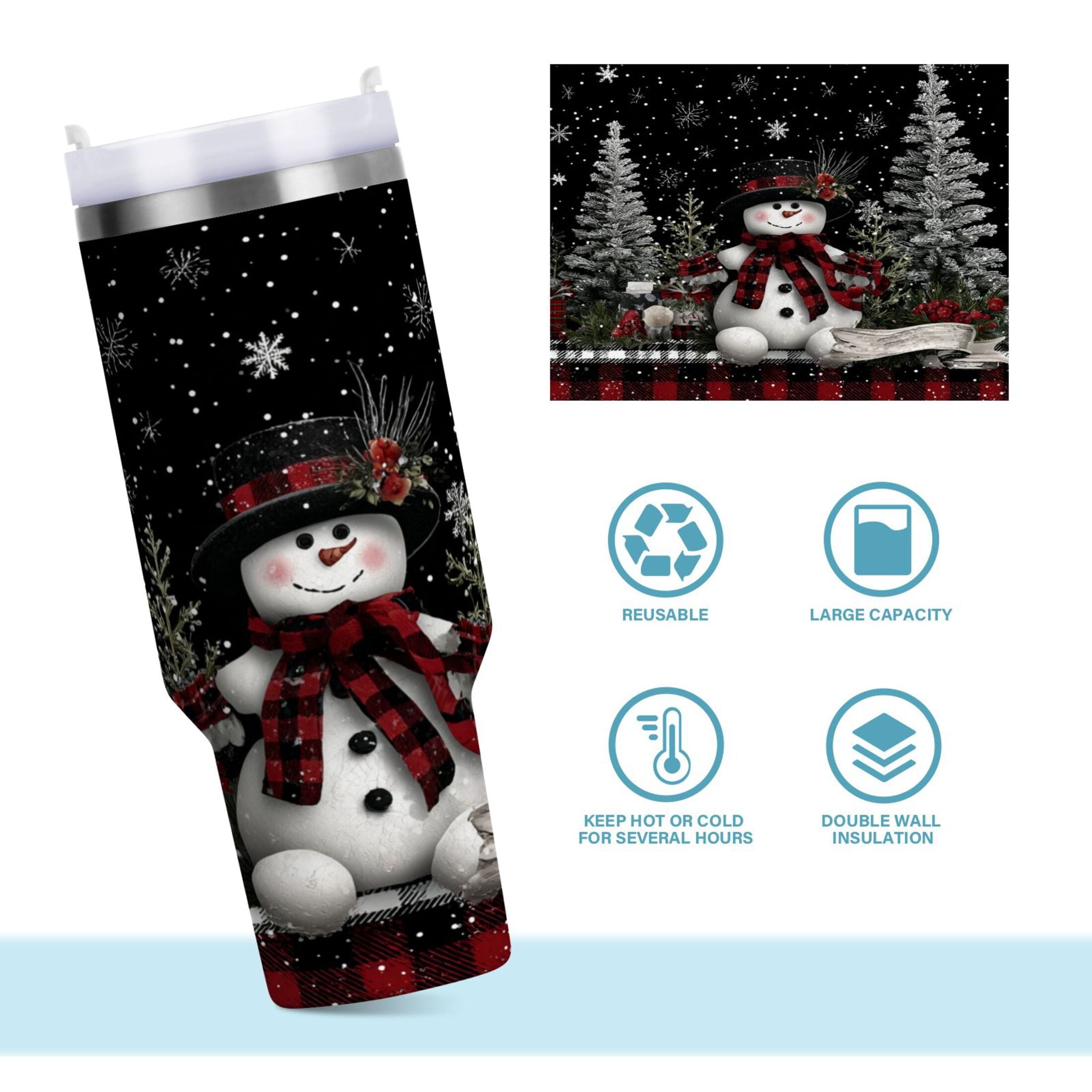 30 oz Insulated Stainless Steel Tumbler Double Wall Stainless Steel Tumbler with 2-Way Drinking Christmas Snowman Edition-XKFJ