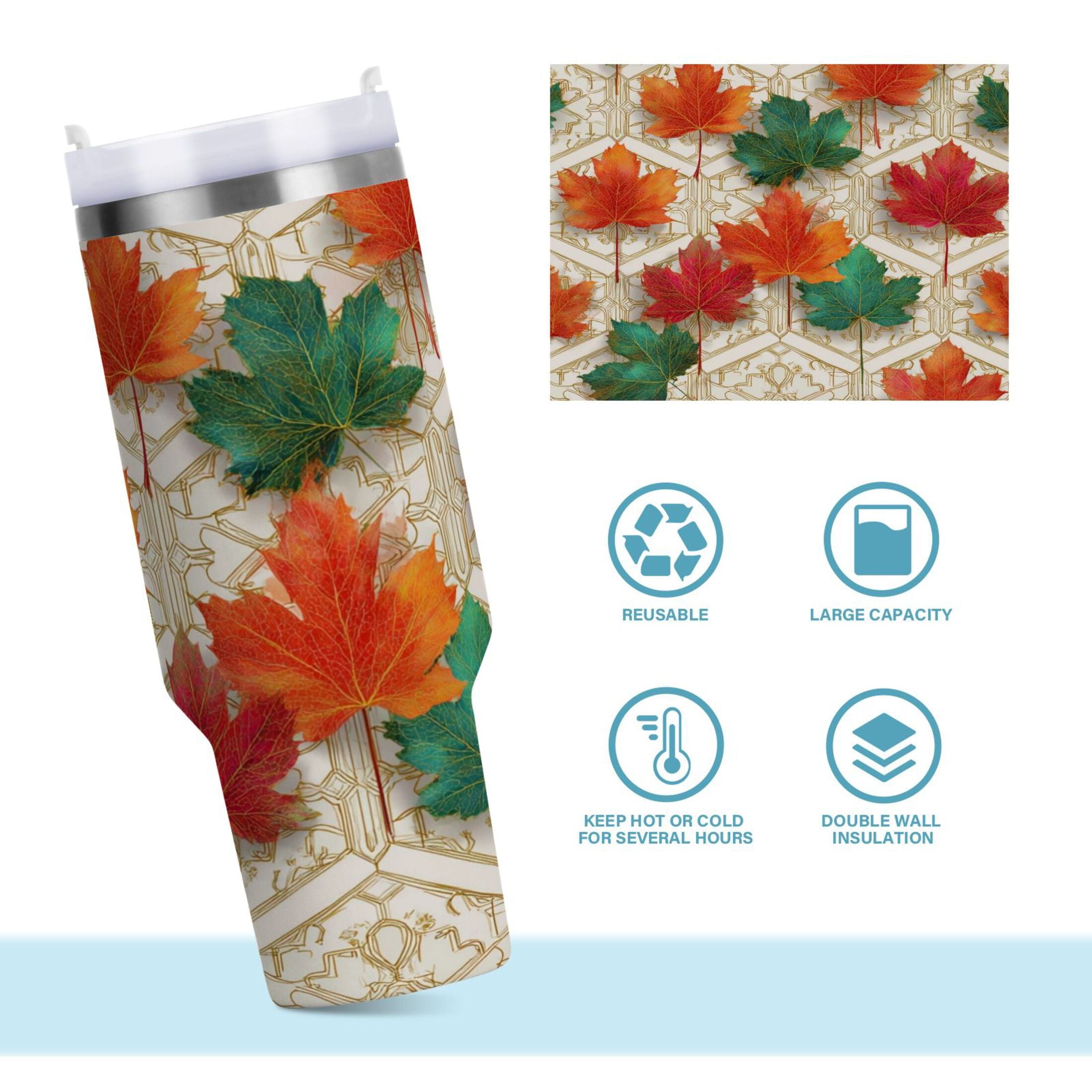 30 oz Insulated Stainless Steel Tumbler Double Wall Stainless Steel Tumbler with 2-Way Drinking Green and Red Maple Leaves Edition-5Z5P