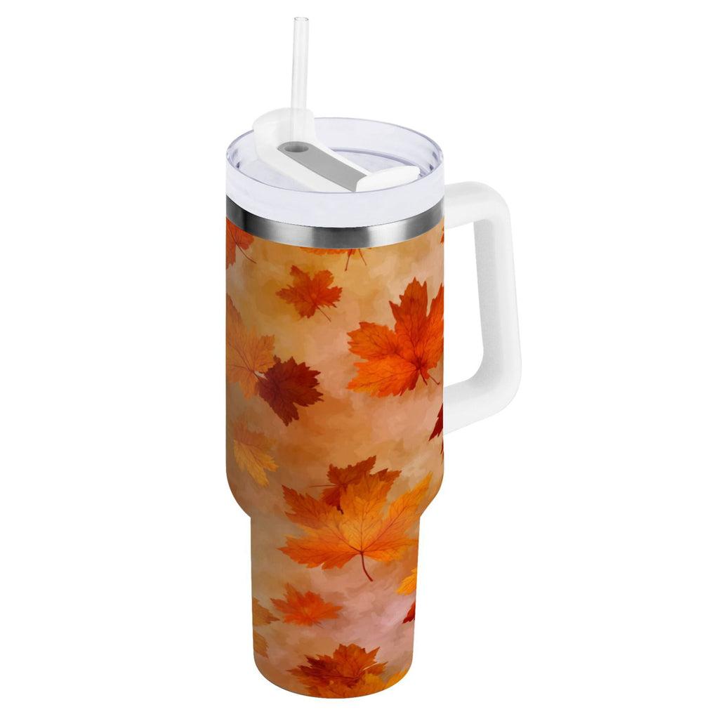 40 oz Insulated Stainless Steel Tumbler Double Wall Stainless Steel Tumbler with 2-Way Drinking Orange and Brown Autumn Leaves Edition-RQ6B