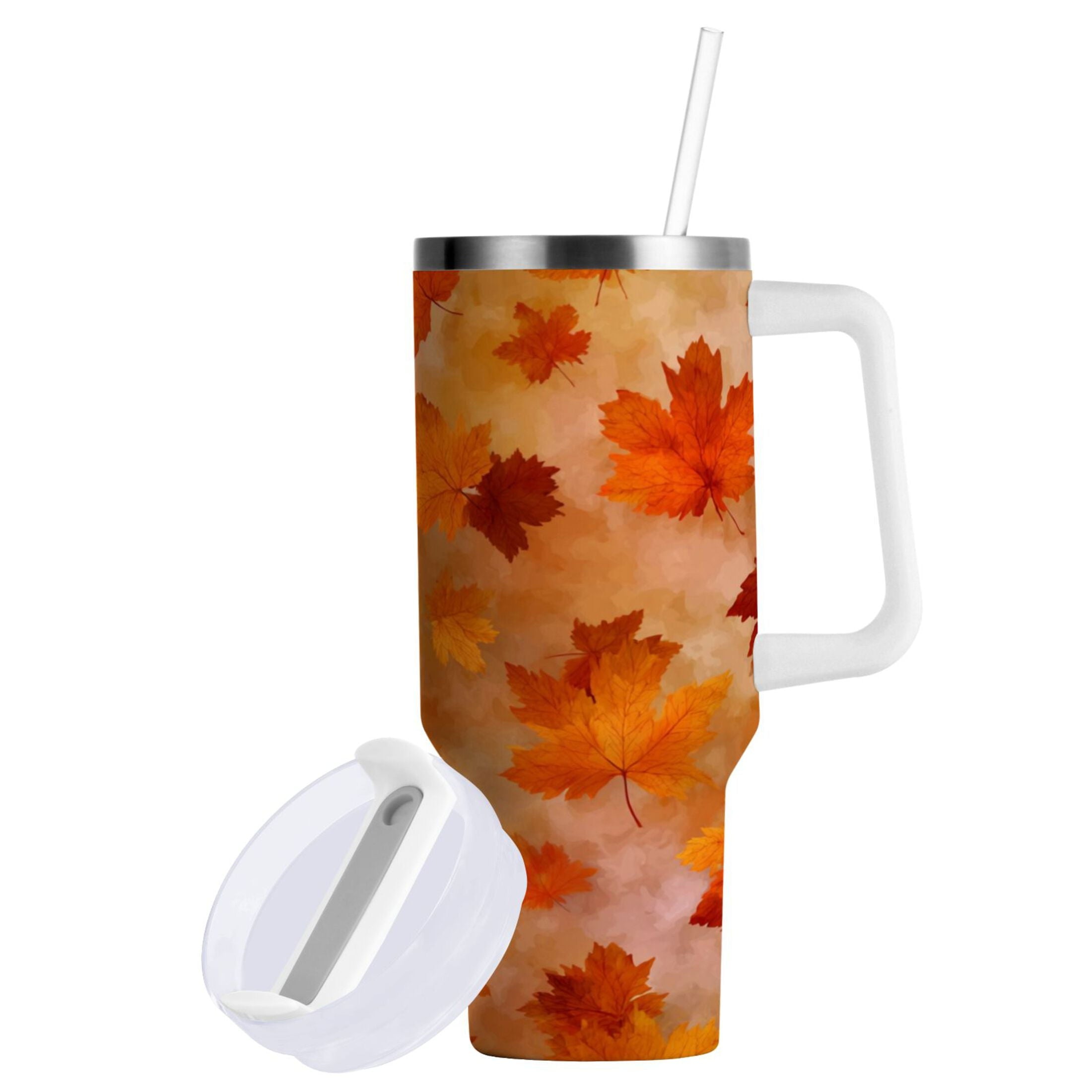 40 oz Insulated Stainless Steel Tumbler Double Wall Stainless Steel Tumbler with 2-Way Drinking Orange and Brown Autumn Leaves Edition-RQ6B