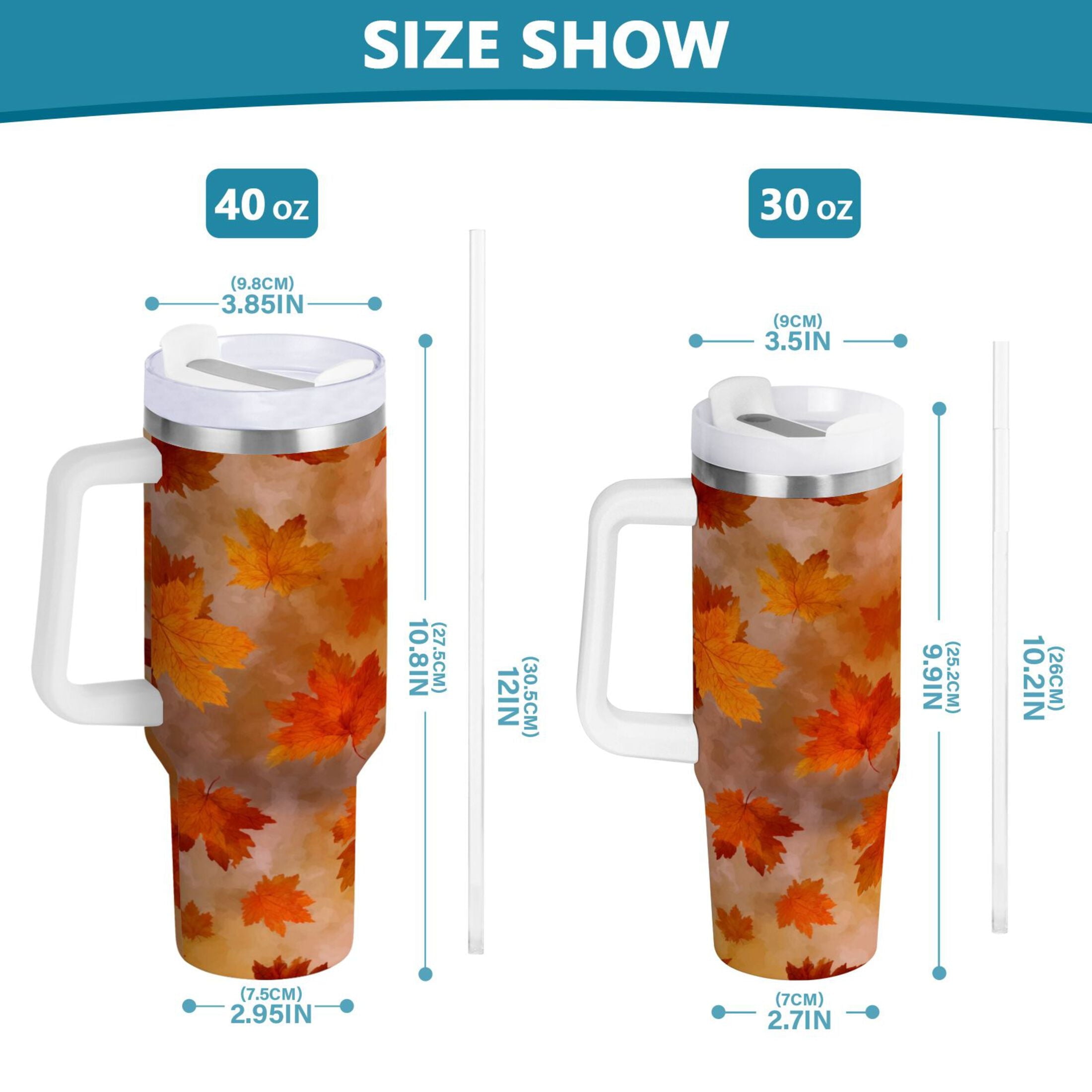 40 oz Insulated Stainless Steel Tumbler Double Wall Stainless Steel Tumbler with 2-Way Drinking Orange and Brown Autumn Leaves Edition-RQ6B