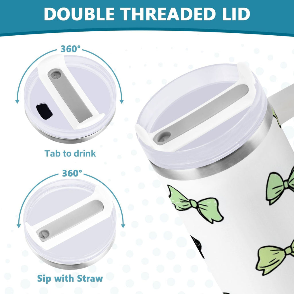 40 oz Insulated Stainless Steel Tumbler Double Wall Stainless Steel Tumbler with 2-Way Drinking Green and Black Bows Edition-MYWK