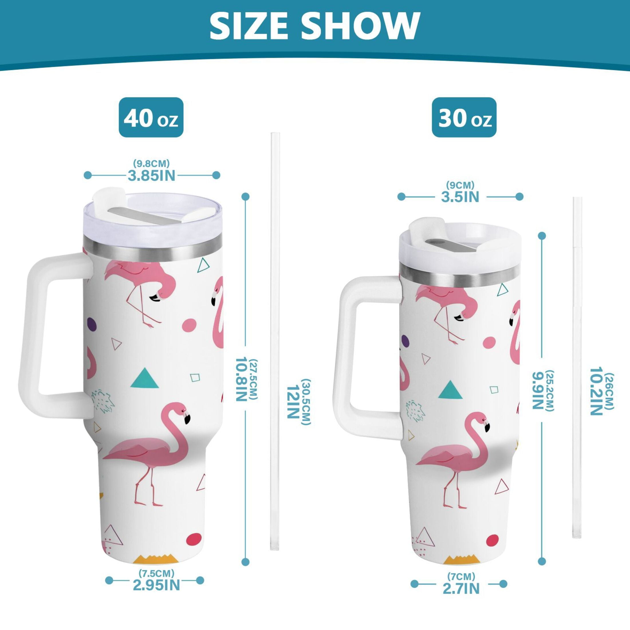 40 oz Insulated Stainless Steel Tumbler Double Wall Stainless Steel Tumbler with 2-Way Drinking Cute Flamingo Pattern Edition-3ISL