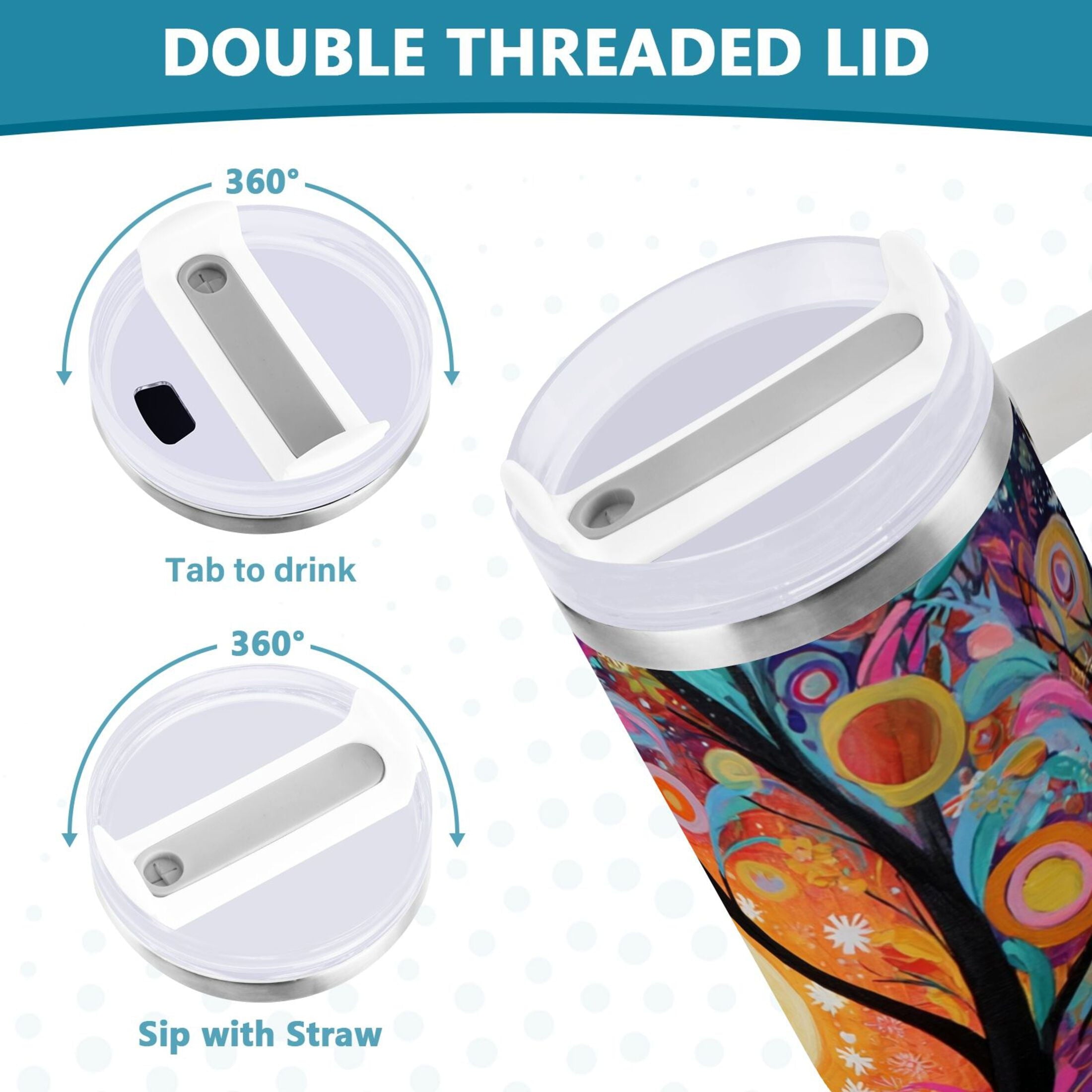 30 oz Insulated Stainless Steel Tumbler Double Wall Stainless Steel Tumbler with 2-Way Drinking Beautiful Abstract Tree Painting Edition-26K1