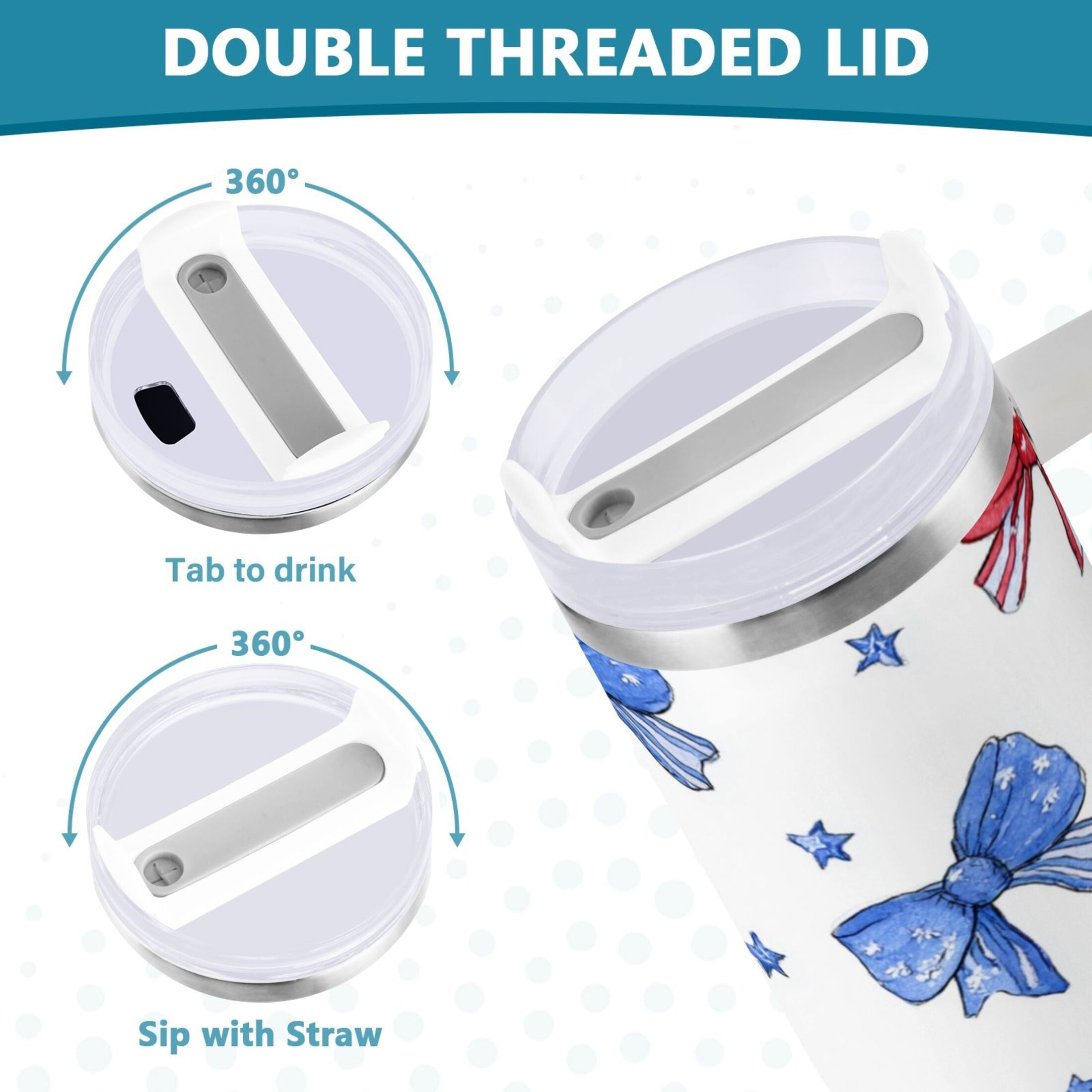 40 oz Insulated Stainless Steel Tumbler Double Wall Stainless Steel Tumbler with 2-Way Drinking Hand-drawn Bows Edition-9RPN