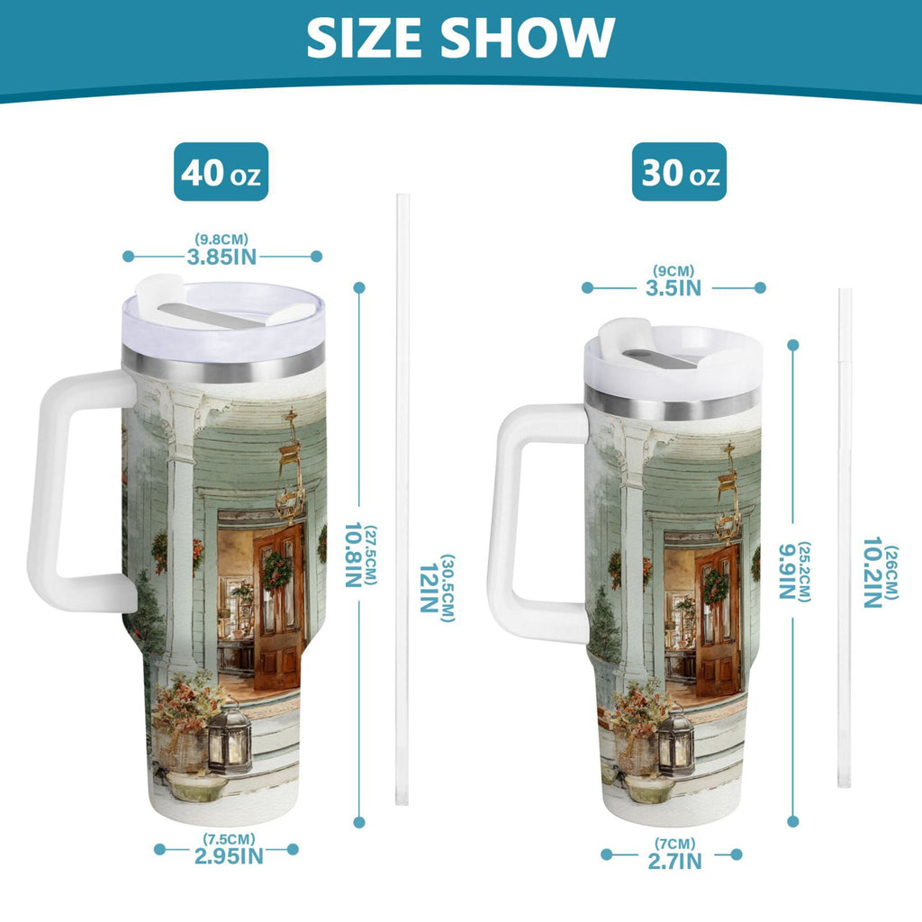 30 oz Insulated Stainless Steel Tumbler Double Wall Stainless Steel Tumbler with 2-Way Drinking Charming Christmas Doorway Edition-0VYX