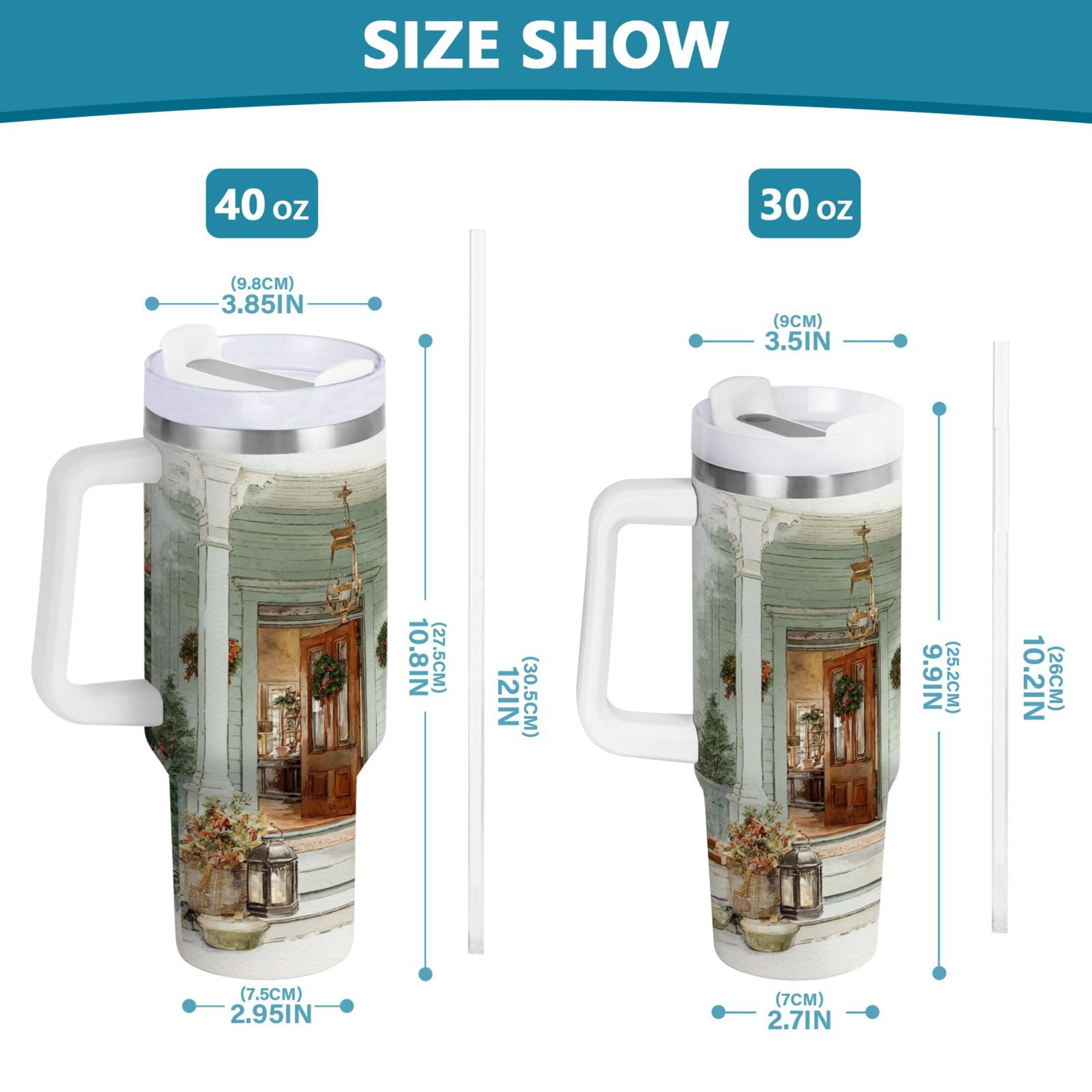 30 oz Insulated Stainless Steel Tumbler Double Wall Stainless Steel Tumbler with 2-Way Drinking Charming Christmas Doorway Edition-0VYX