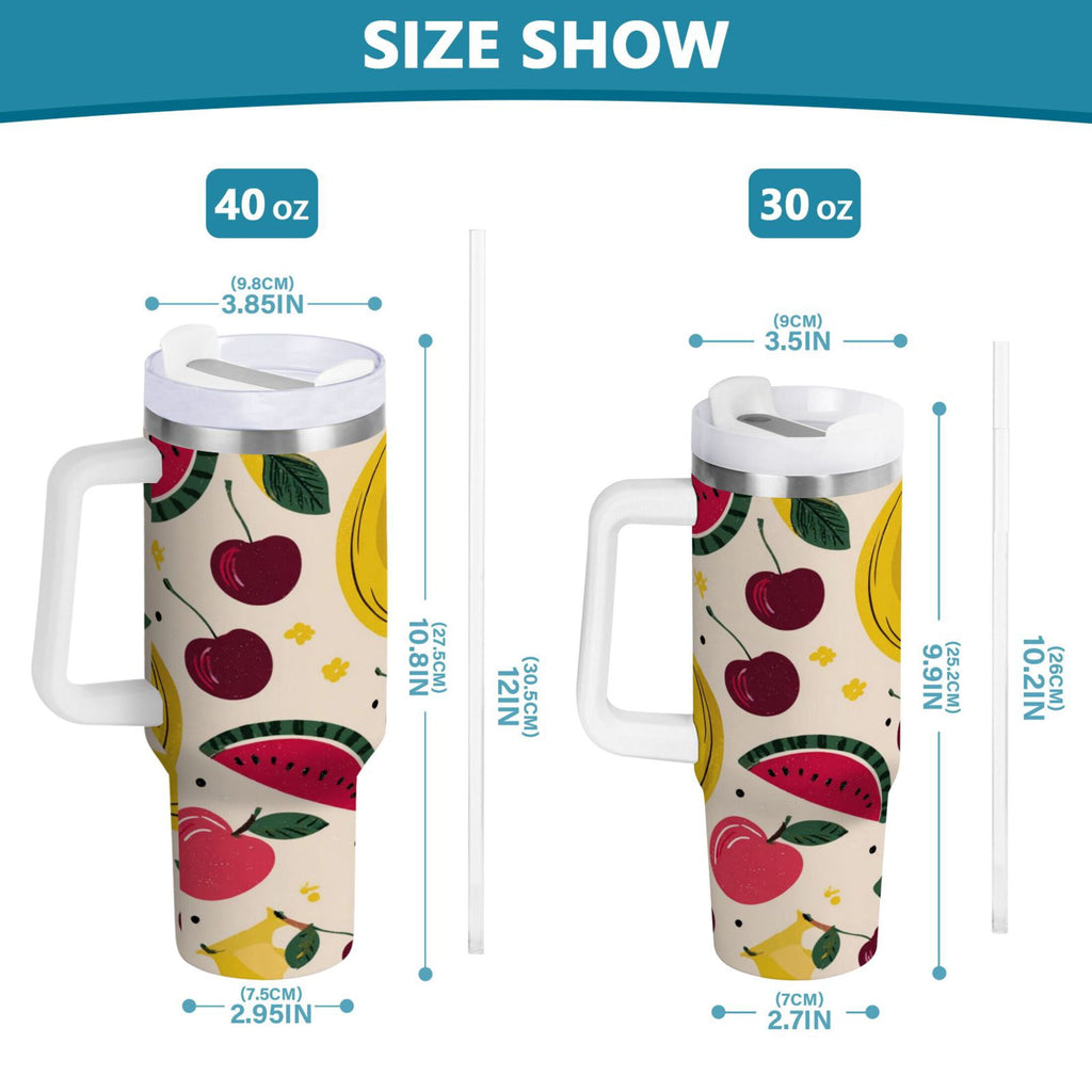 30 oz Insulated Stainless Steel Tumbler Double Wall Stainless Steel Tumbler with 2-Way Drinking Watermelon and Cherries Edition-E53S