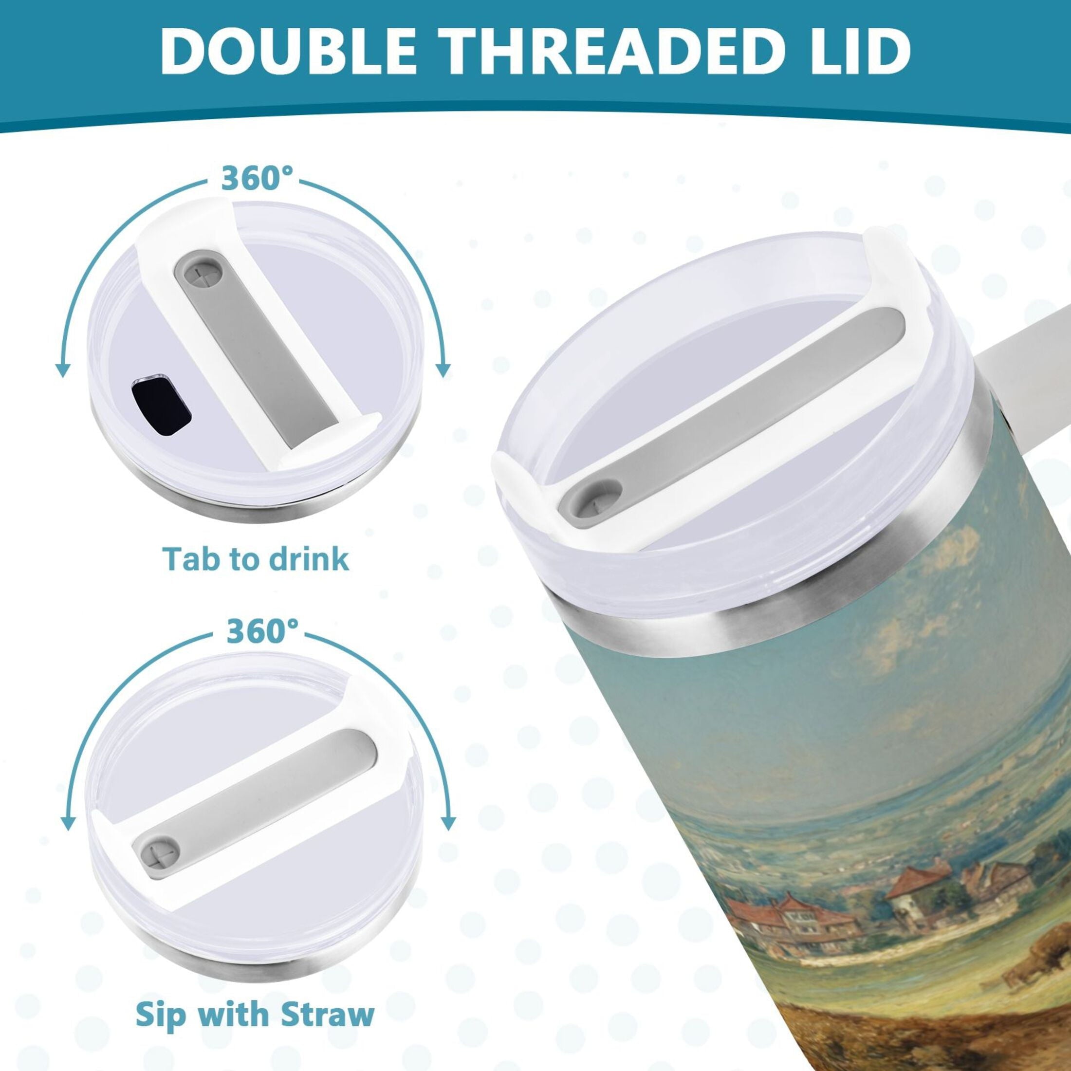 30 oz Insulated Stainless Steel Tumbler Double Wall Stainless Steel Tumbler with 2-Way Drinking Buffalo Herd Oil Painting Edition-SWI2