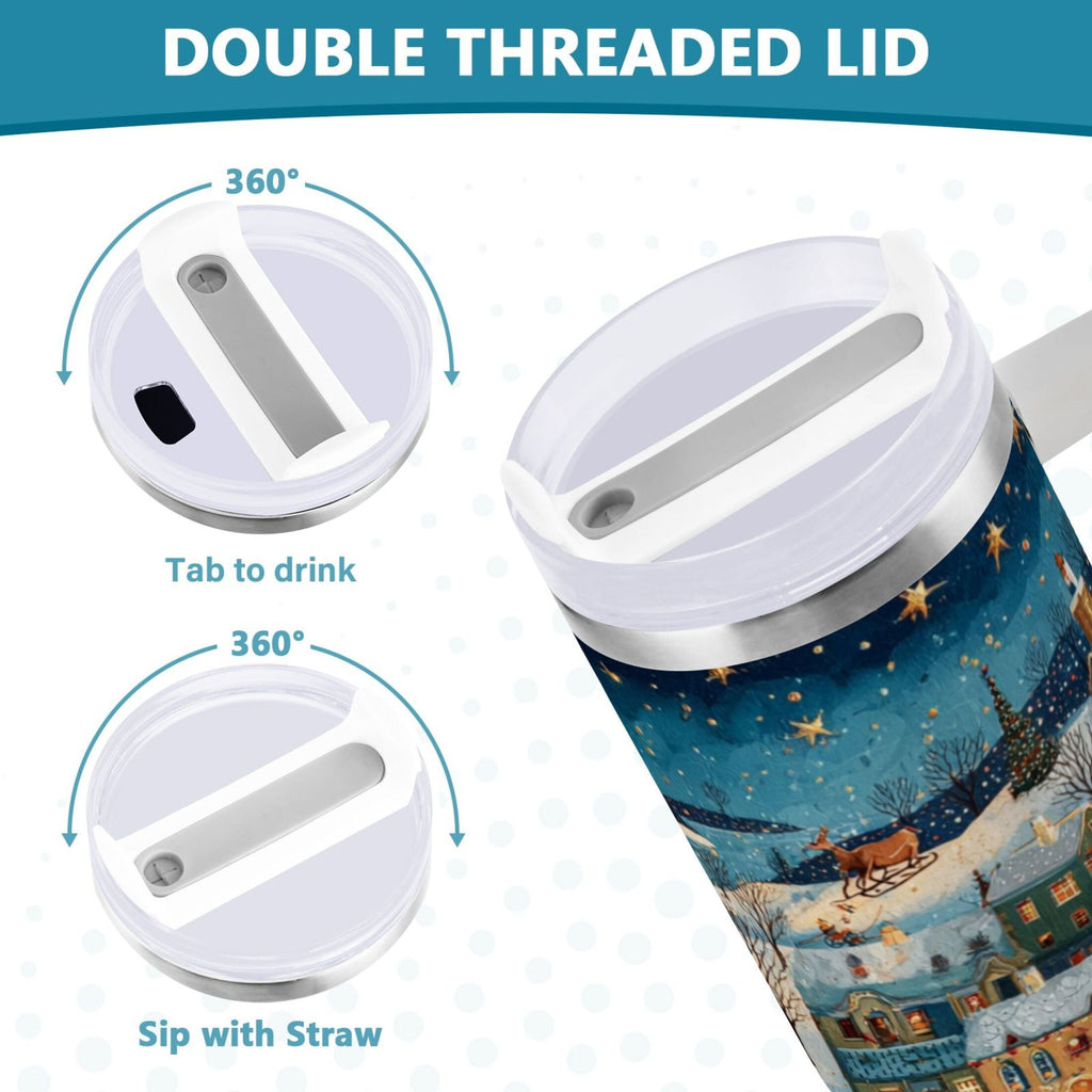 30 oz Insulated Stainless Steel Tumbler Double Wall Stainless Steel Tumbler with 2-Way Drinking Whimsical Christmas Scene Edition-NG7S