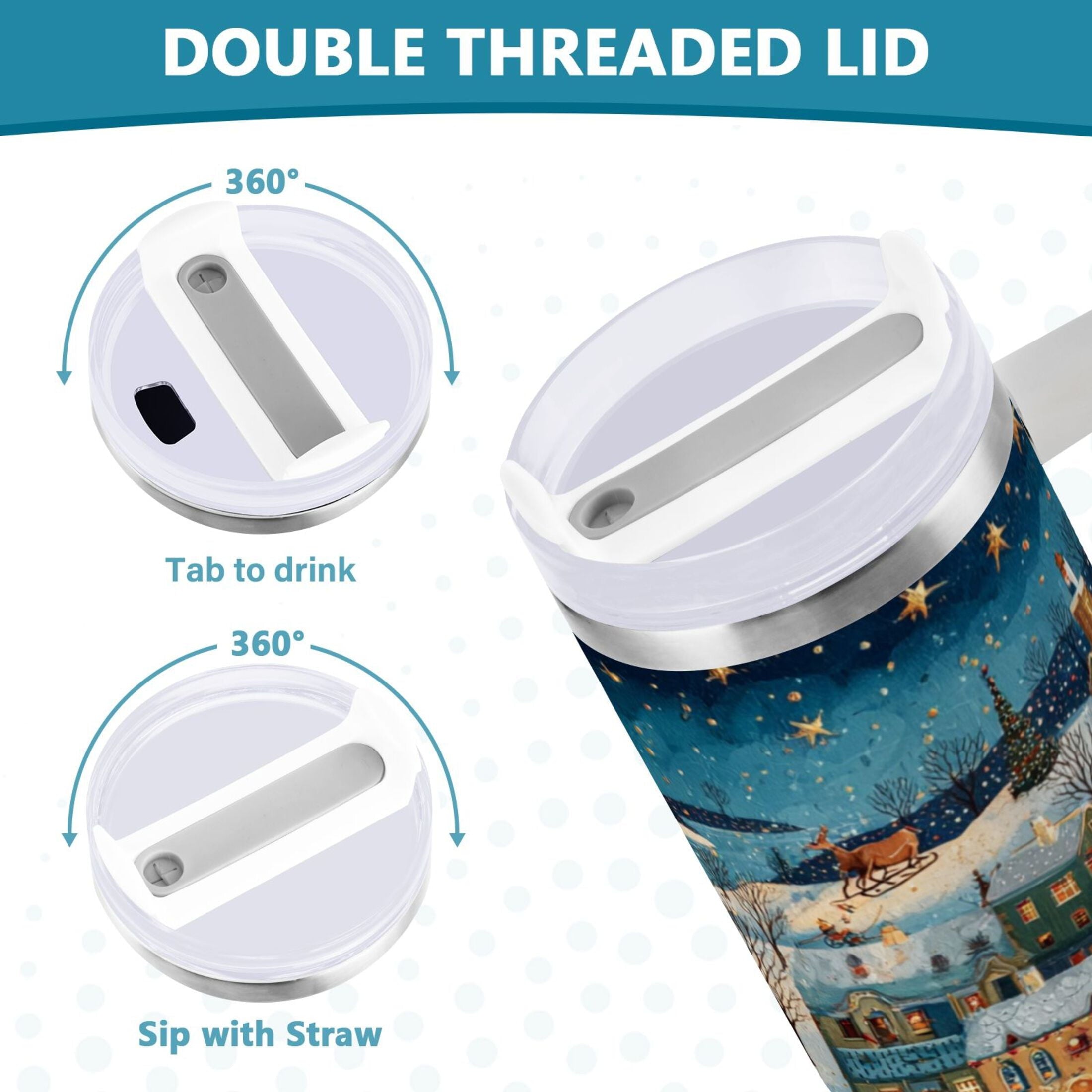 30 oz Insulated Stainless Steel Tumbler Double Wall Stainless Steel Tumbler with 2-Way Drinking Whimsical Christmas Scene Edition-NG7S
