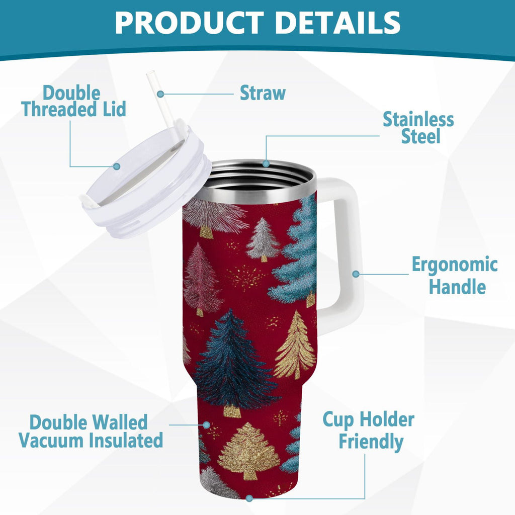 30 oz Insulated Stainless Steel Tumbler Double Wall Stainless Steel Tumbler with 2-Way Drinking Stylized Christmas Trees Edition-KLGQ