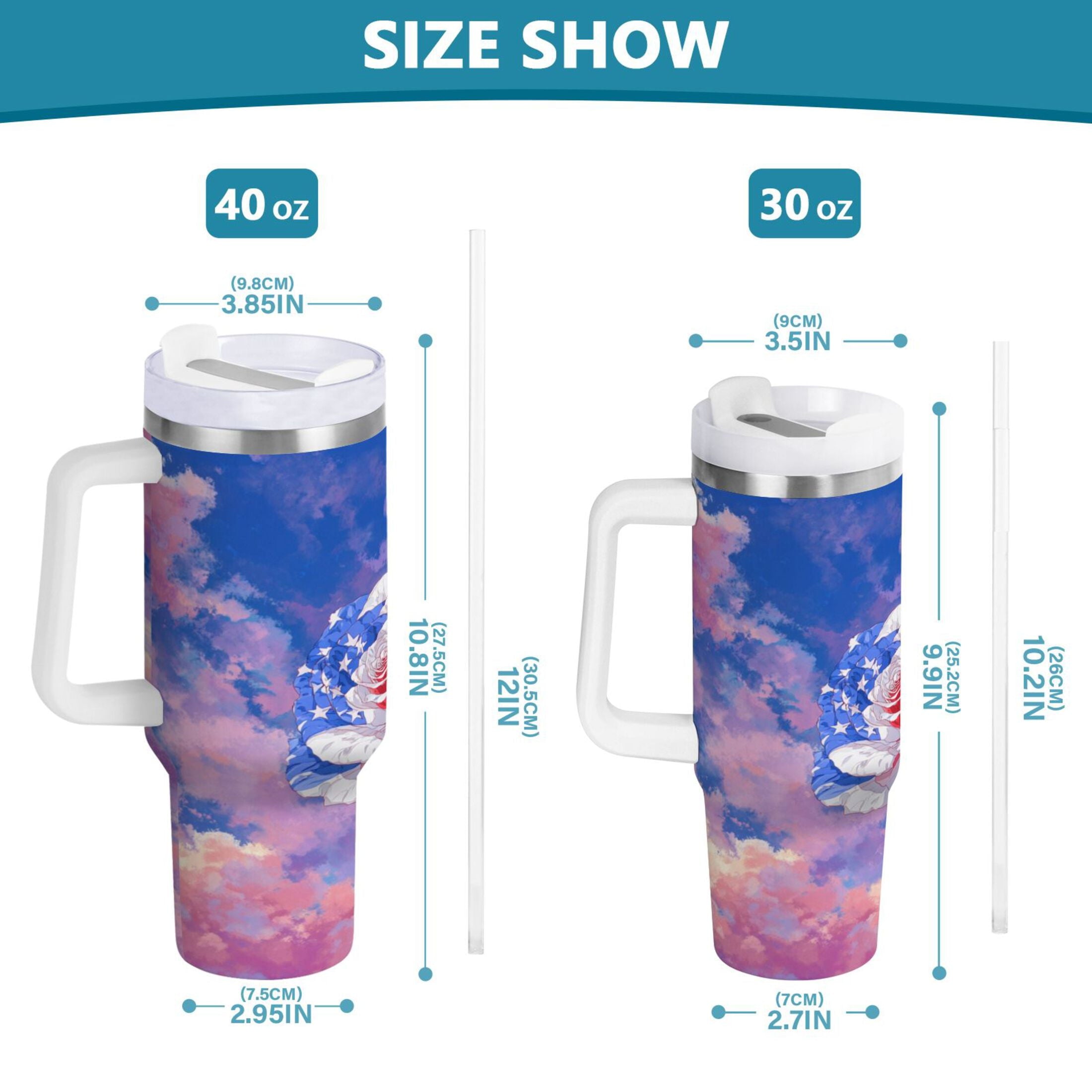 30 oz Insulated Stainless Steel Tumbler Double Wall Stainless Steel Tumbler with 2-Way Drinking Rose with Flag Pattern Edition-OTL2