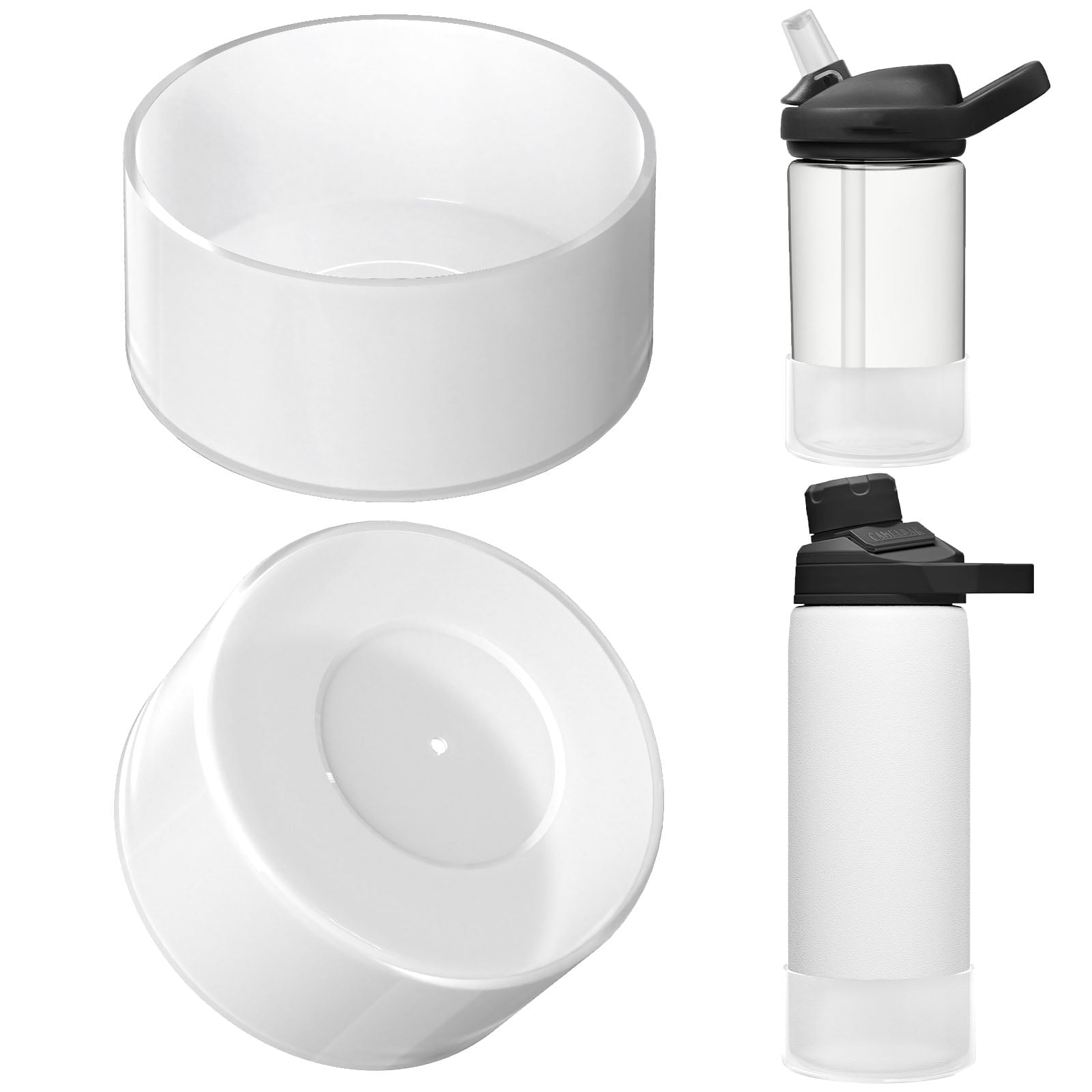 Linkidea 2 Pack Water Bottle Boot Compatible with CamelBak Eddy+20oz/25oz, Chute Mag 20oz/25oz, Carry Cap, Silicone Anti-Slip Bottle Bottom Bumper Protector (Clear White) Edition-879Q