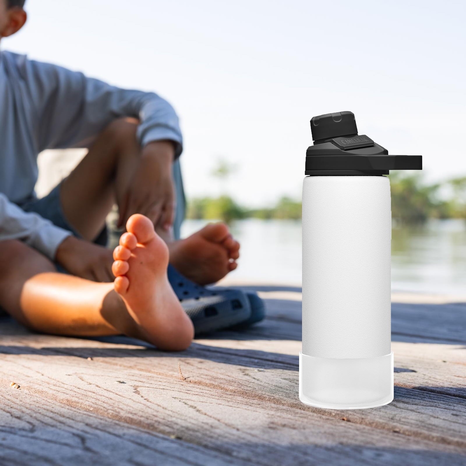 Linkidea 2 Pack Water Bottle Boot Compatible with CamelBak Eddy+20oz/25oz, Chute Mag 20oz/25oz, Carry Cap, Silicone Anti-Slip Bottle Bottom Bumper Protector (Clear White) Edition-879Q