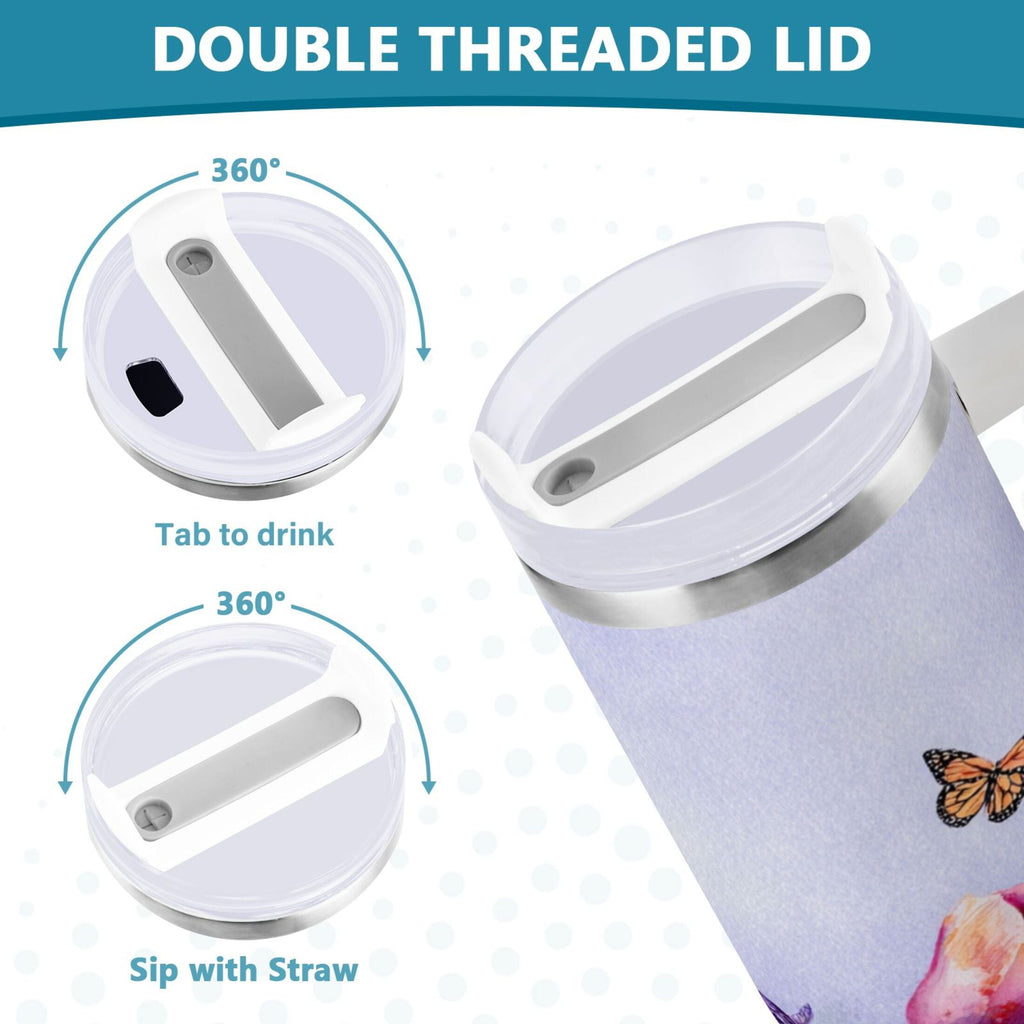 30 oz Insulated Stainless Steel Tumbler Double Wall Stainless Steel Tumbler with 2-Way Drinking Watercolor Tulips and Lavender Edition-6U5T