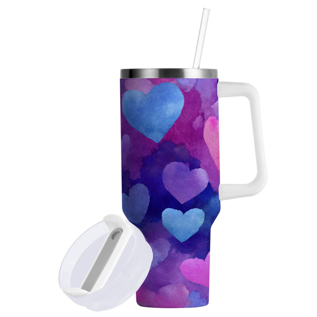 30 oz Insulated Stainless Steel Tumbler Double Wall Stainless Steel Tumbler with 2-Way Drinking Indigo and Violet Hearts Edition-2RAO