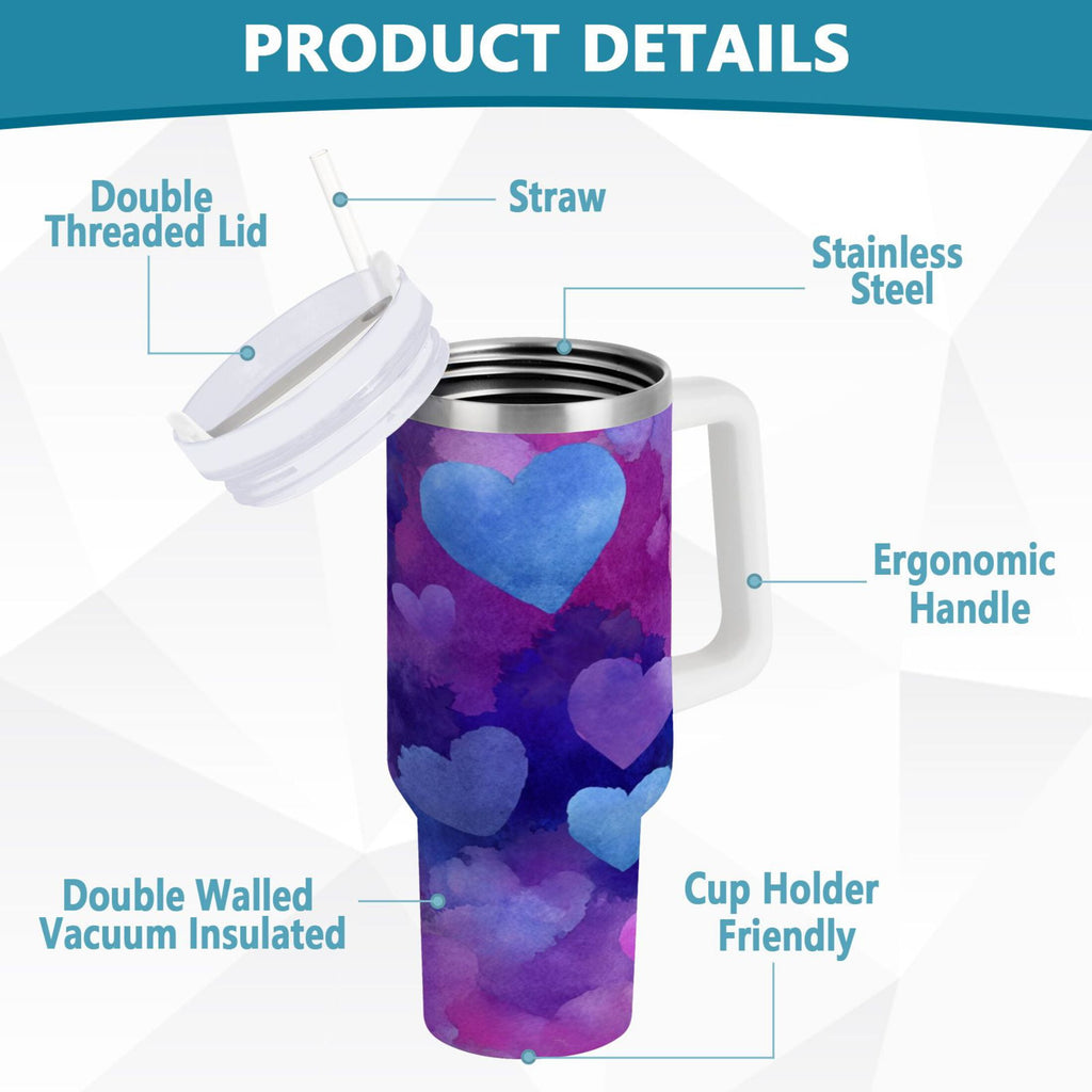 30 oz Insulated Stainless Steel Tumbler Double Wall Stainless Steel Tumbler with 2-Way Drinking Indigo and Violet Hearts Edition-2RAO