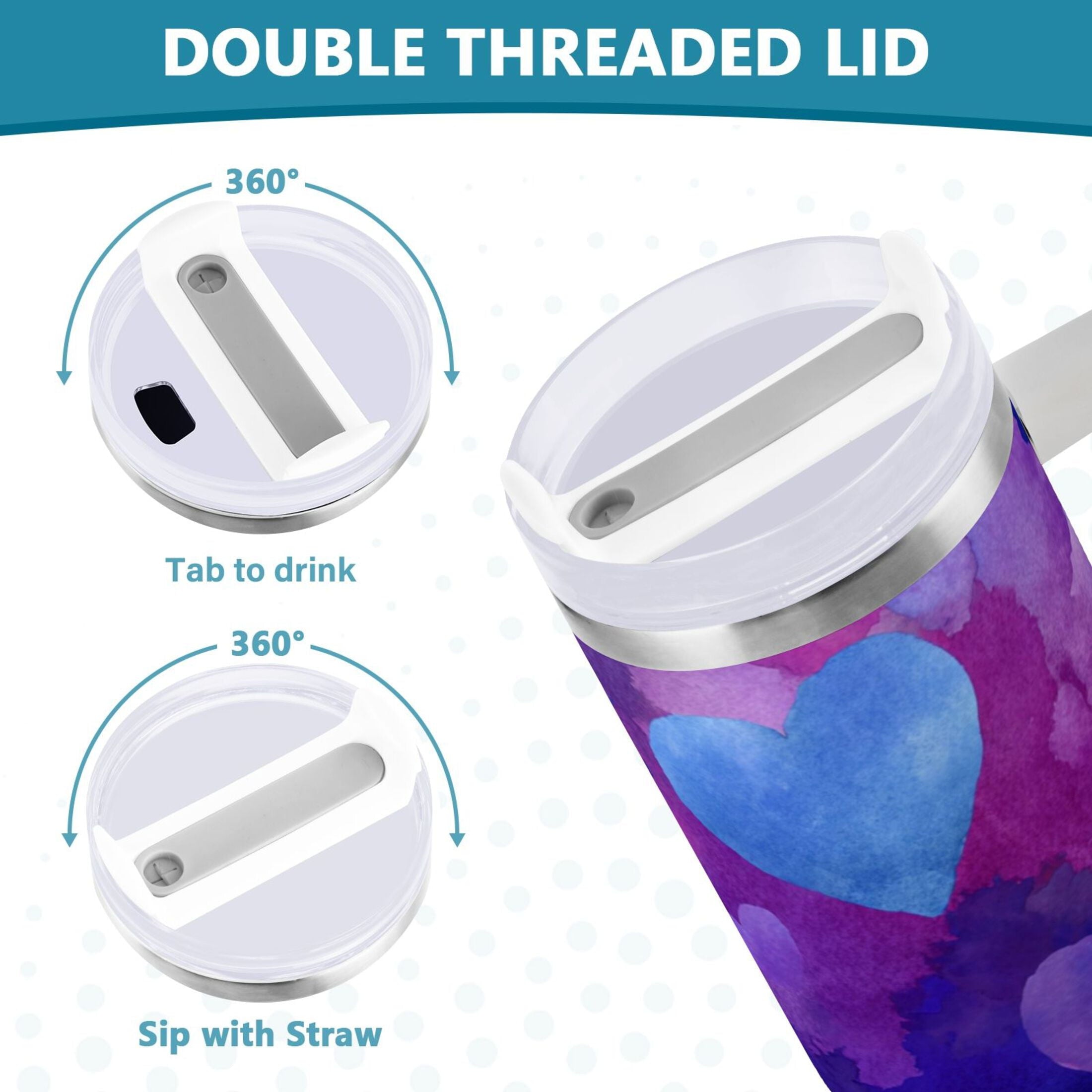 30 oz Insulated Stainless Steel Tumbler Double Wall Stainless Steel Tumbler with 2-Way Drinking Indigo and Violet Hearts Edition-2RAO
