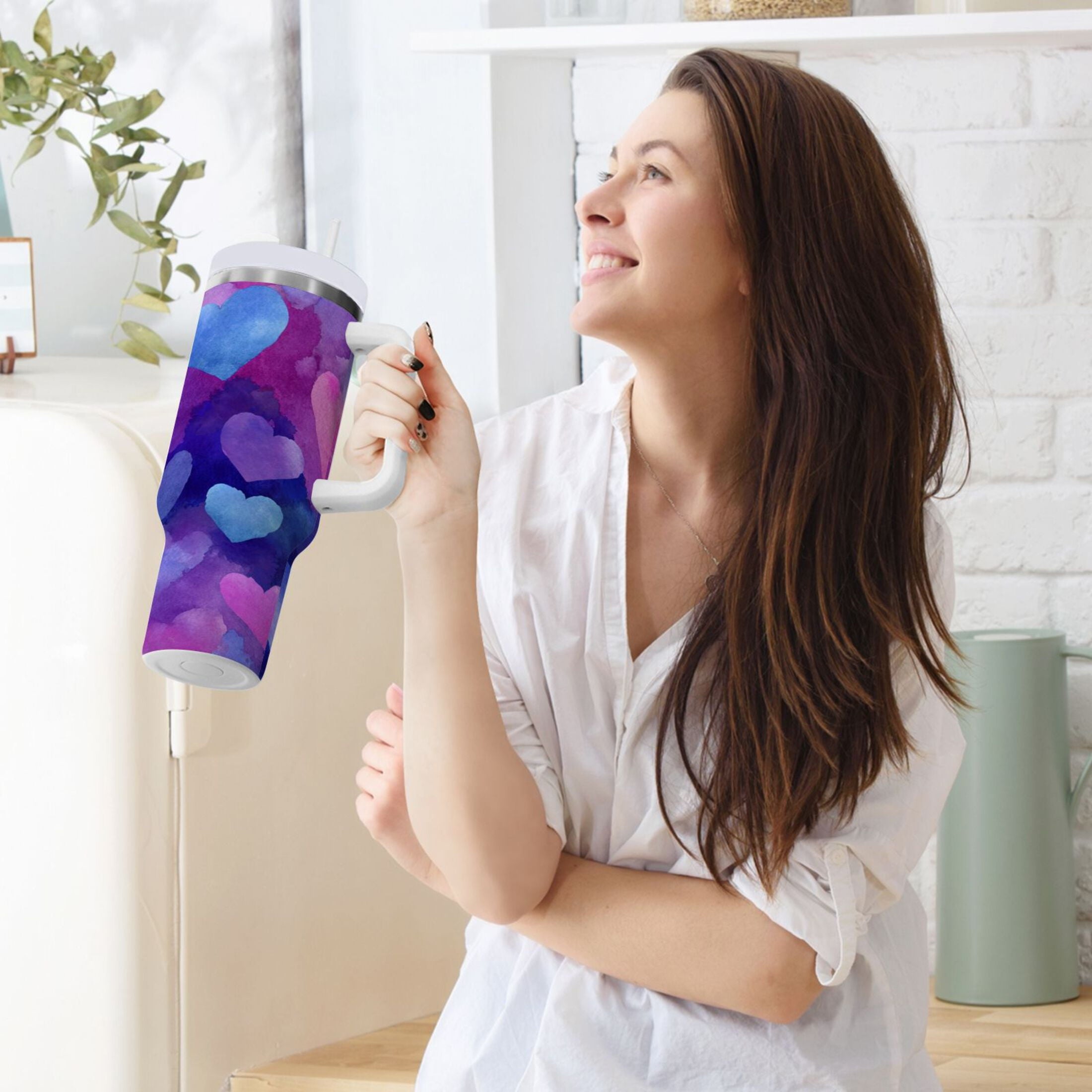 30 oz Insulated Stainless Steel Tumbler Double Wall Stainless Steel Tumbler with 2-Way Drinking Indigo and Violet Hearts Edition-2RAO