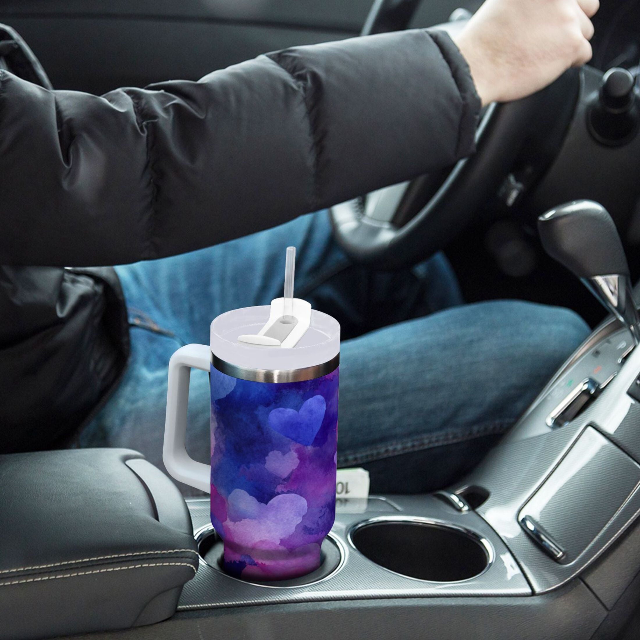 30 oz Insulated Stainless Steel Tumbler Double Wall Stainless Steel Tumbler with 2-Way Drinking Indigo and Violet Hearts Edition-2RAO