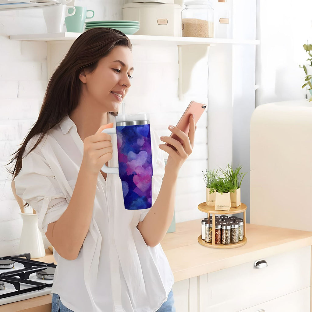 30 oz Insulated Stainless Steel Tumbler Double Wall Stainless Steel Tumbler with 2-Way Drinking Indigo and Violet Hearts Edition-2RAO