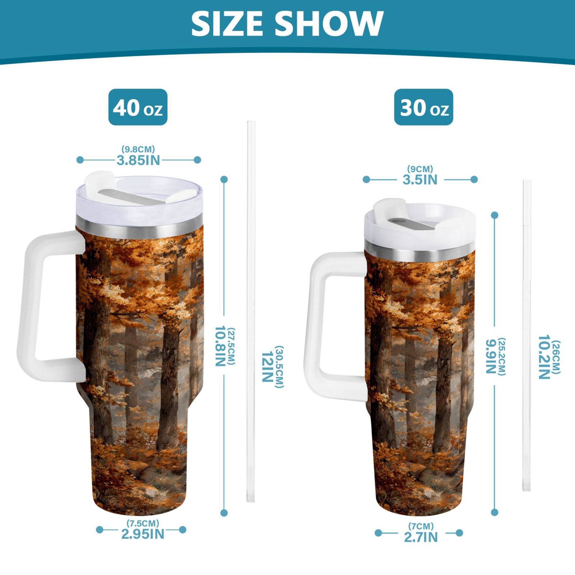 30 oz Insulated Stainless Steel Tumbler Double Wall Stainless Steel Tumbler with 2-Way Drinking Beautiful Autumn Forest Edition-2FHX