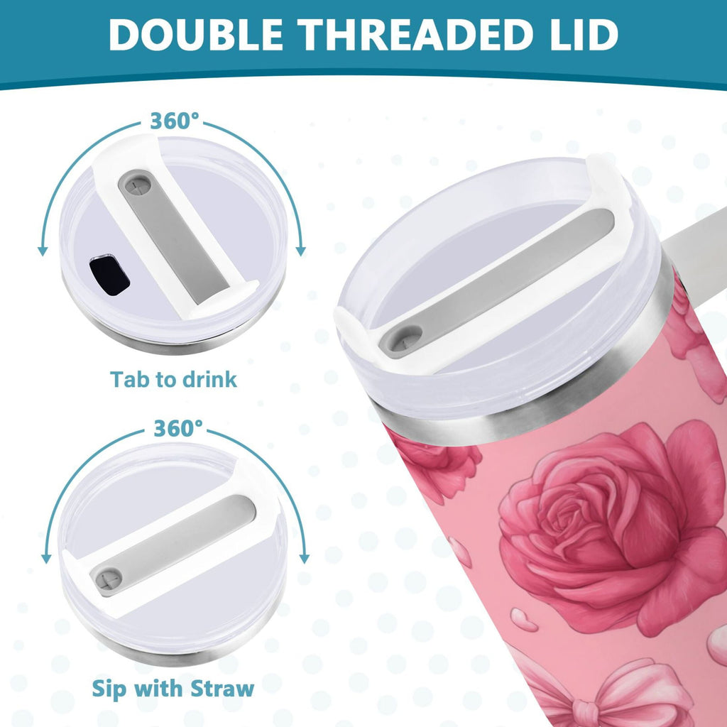 40 oz Insulated Stainless Steel Tumbler Double Wall Stainless Steel Tumbler with 2-Way Drinking Roses and Bows Pattern Edition-ON1B