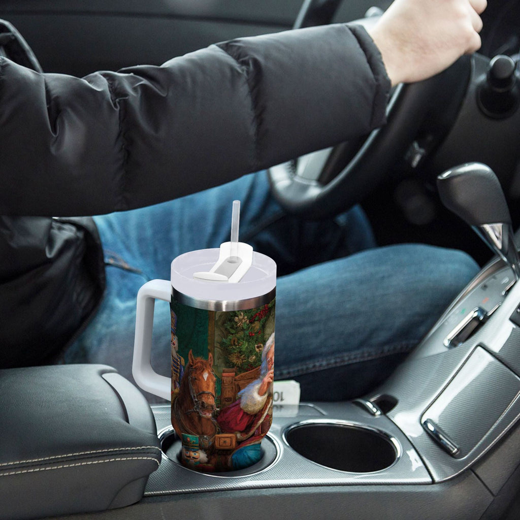 40 oz Insulated Stainless Steel Tumbler Double Wall Stainless Steel Tumbler with 2-Way Drinking Santa Eating Cookies Edition-O2P0